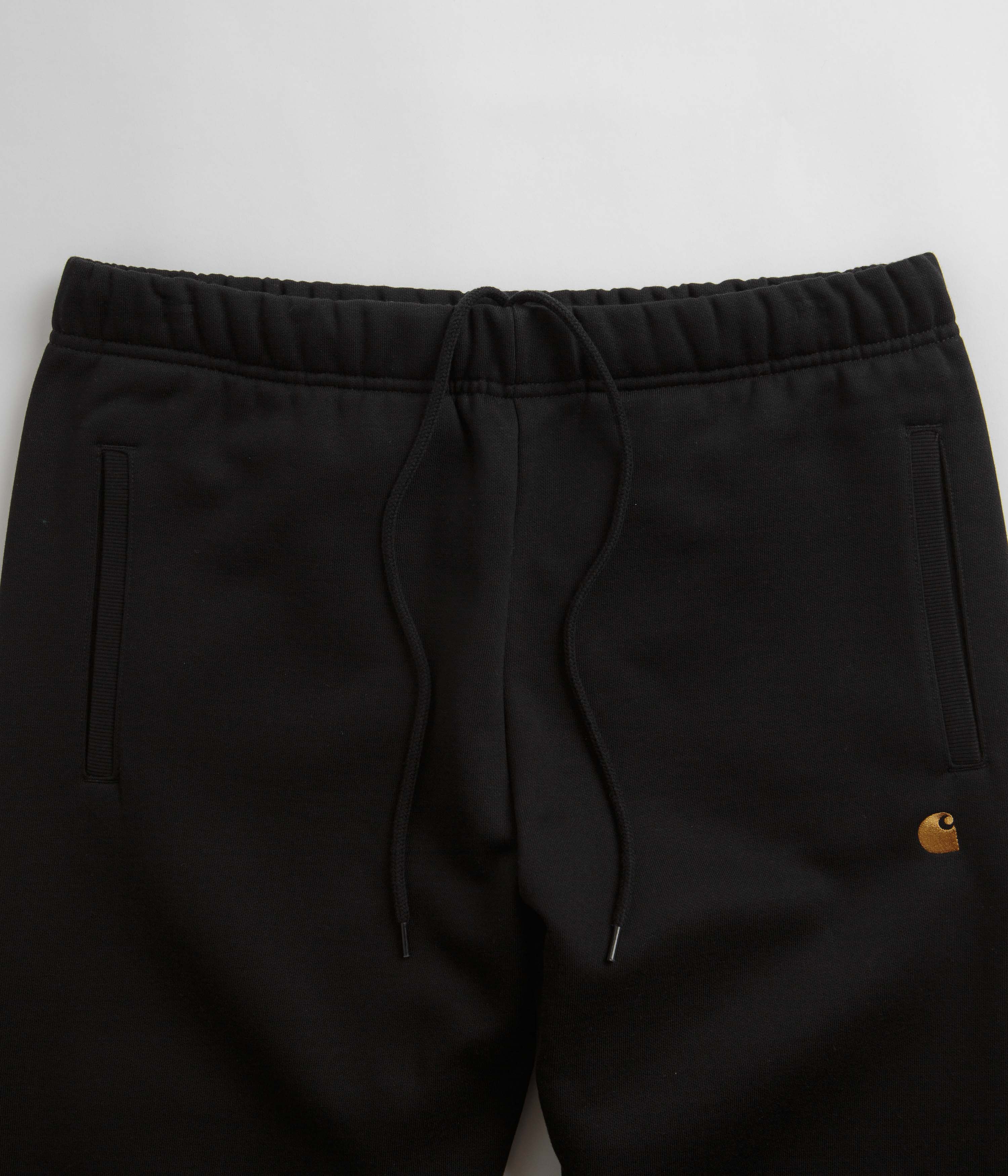 Carhartt Chase Sweatpants for Men - Comfortable Fleece-Lined Jogger Pants in Black/Gold/Black - Perfect for Work, Gym & Casual Wear