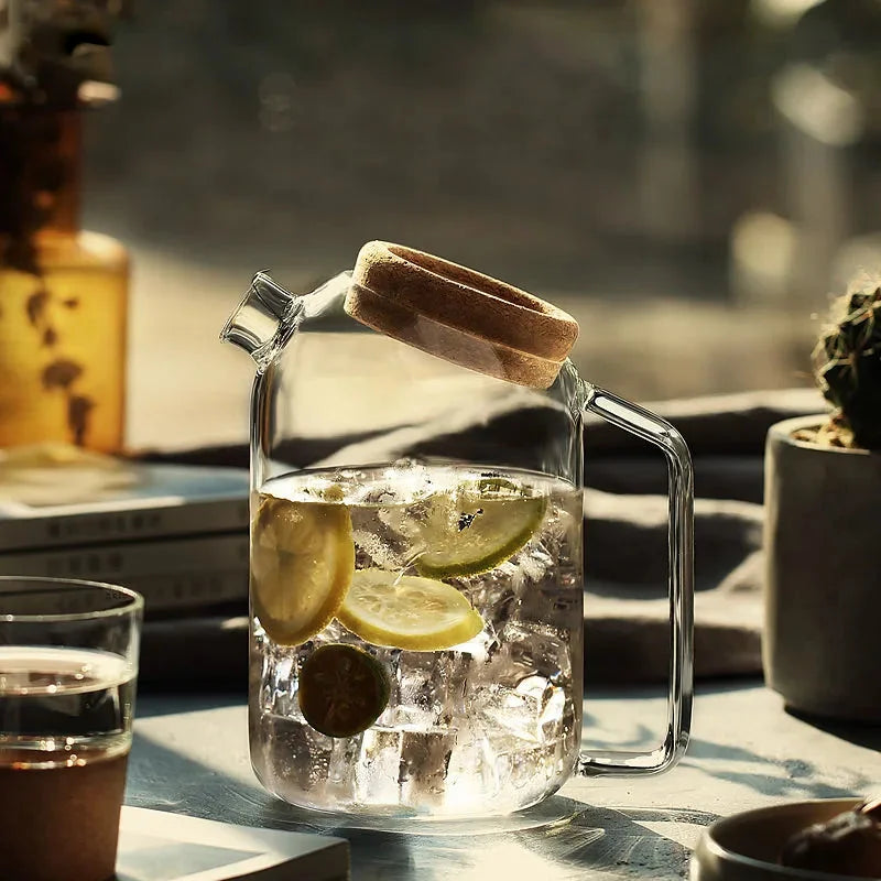 Lucent Glass Pitcher with Spout - Clear Pouring Pitcher for Iced Tea, Lemonade, Water & Beverages - Perfect for Parties, Restaurants & Home Use