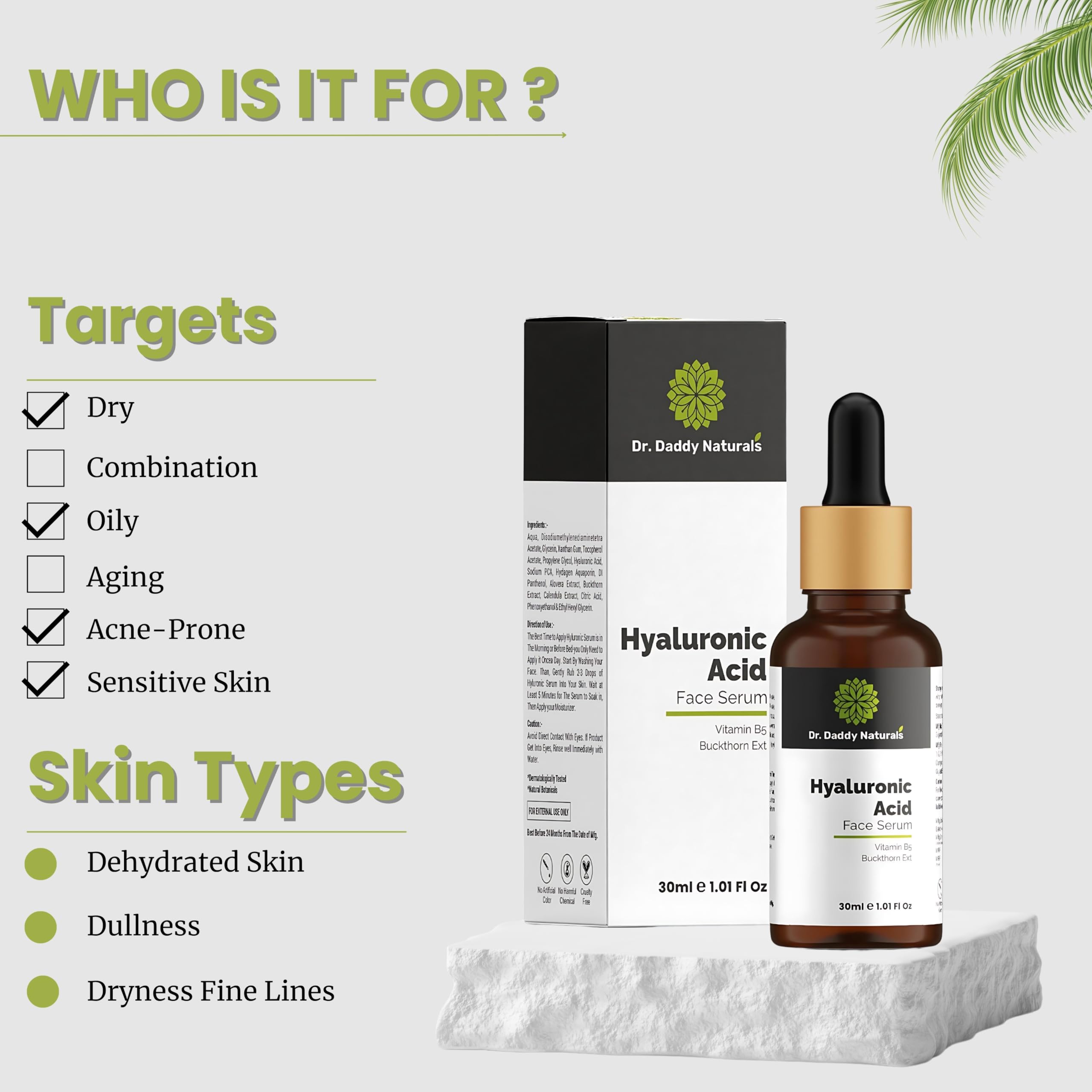 Dr. Daddy Naturals Hydro Boost Hyaluronic Acid Face Serum with Vitamin B5 - Lightweight Hydrating Serum for Fine Lines & Wrinkles, Collagen Boost - Anti-Aging Skincare for Radiant Skin - Fragrance Free 30ml - Perfect for Daily Hydration & Nighttime Skincare Routine