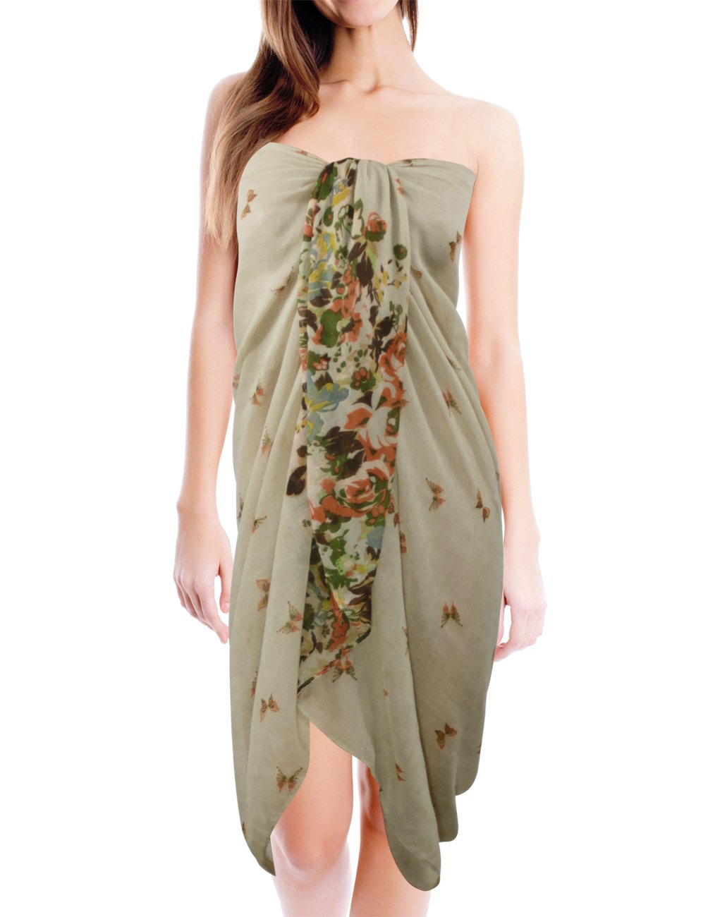 Butterfly Flower Garden Sheer Long Scarf Shawl - Lightweight Floral Print Wrap for Women - Perfect for Spring Outfits, Beach Cover-ups, and Evening Elegance
