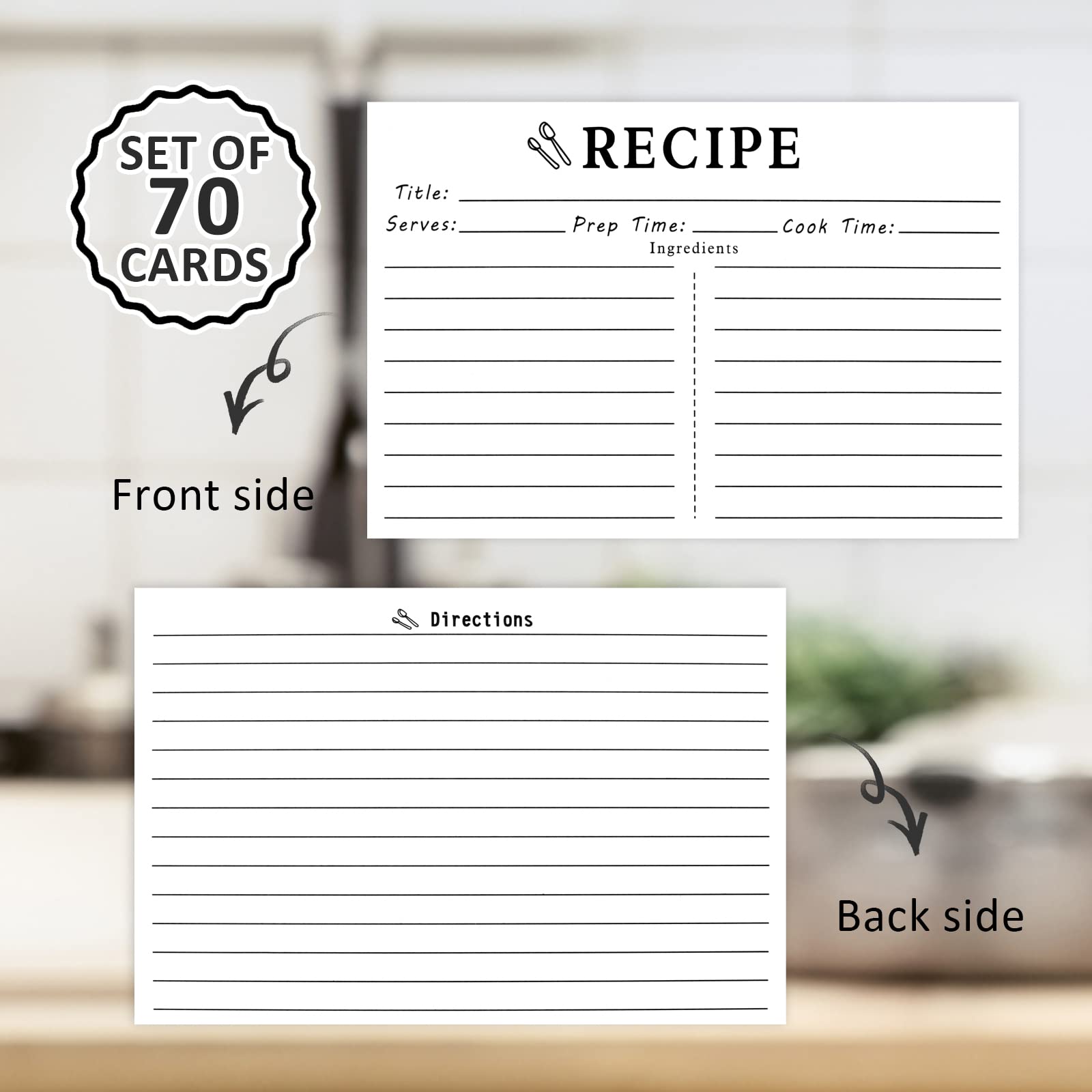 70-Pack 4x6 Blank Recipe Cards - Double Sided White Index Cards for Cooking, Baking & Meal Planning - Perfect for Bridal Showers, Wedding Gifts & Kitchen Organization