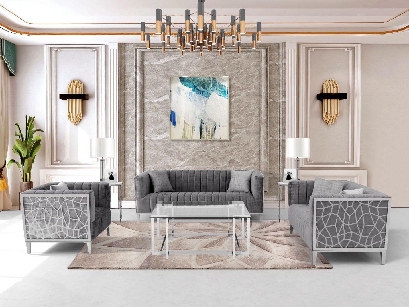 Ariel Grey Modern Living Room Furniture Set - 3-Piece Sofa, Loveseat & Coffee Table for Cozy Home Decor | Perfect for Small Spaces, Apartments & Family Gatherings