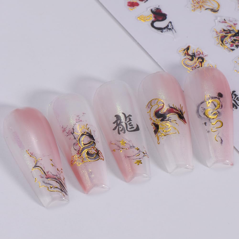 3D Dragon Nail Stickers - Chinese Dragon Nail Decals for Nail Art Designs | Flying Dragon Manicure Stickers for Women | Perfect for Halloween, Cosplay, and Festival Nail Decorations