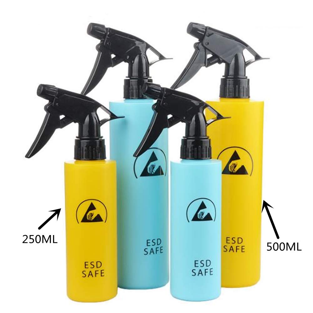 500ml Empty Anti-Static ESD Safe Refillable Spray Bottles with Elbow Dropper - Durable Trigger with Mist & Stream Settings for Liquids, Chemicals & Cleaning Solutions (10-Pack, Yellow) - Perfect for DIY, Lab, Workshop & Home Use