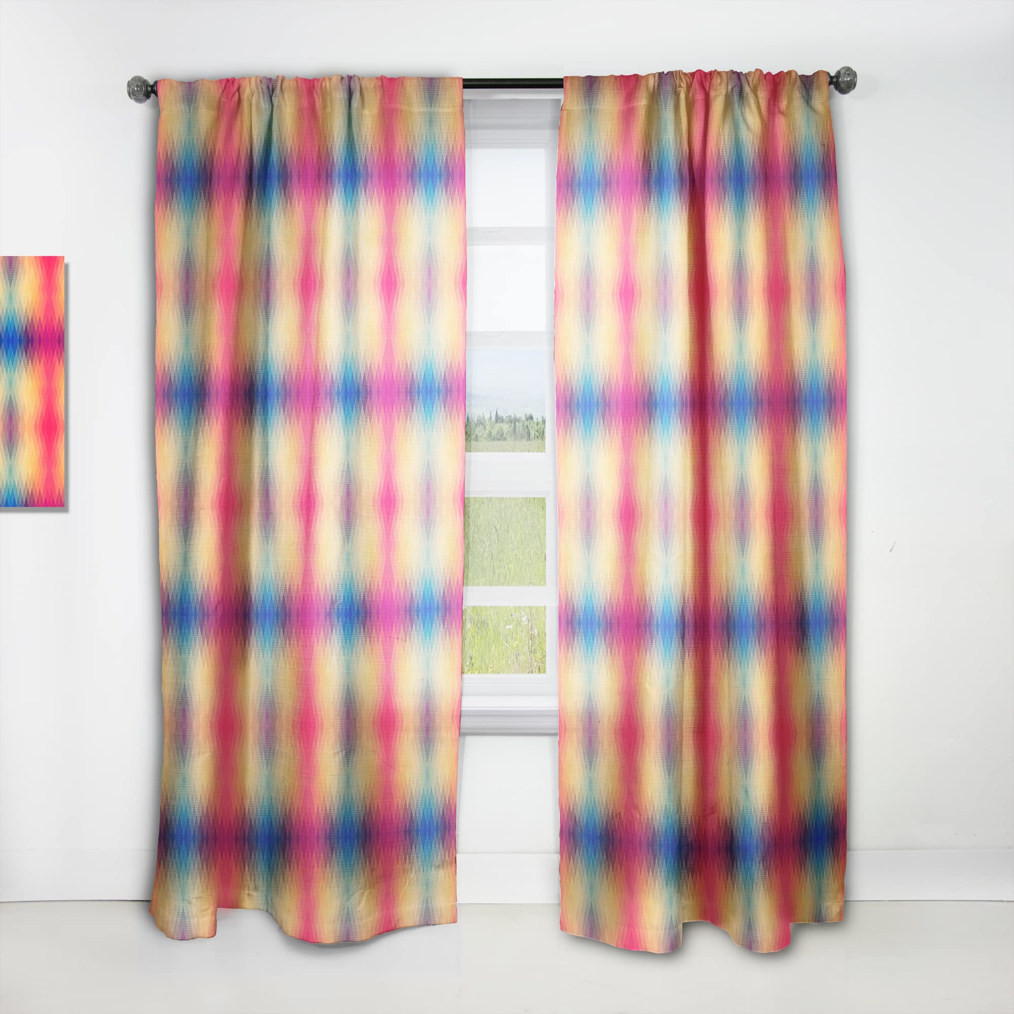 DesignQ Multicolor Geometric Pattern Thermal Insulated Curtains - Single Panel 52x120 - Modern Window Drapes for Bedroom & Living Room - Perfect for Home Decor, Sun Protection and Energy Efficiency