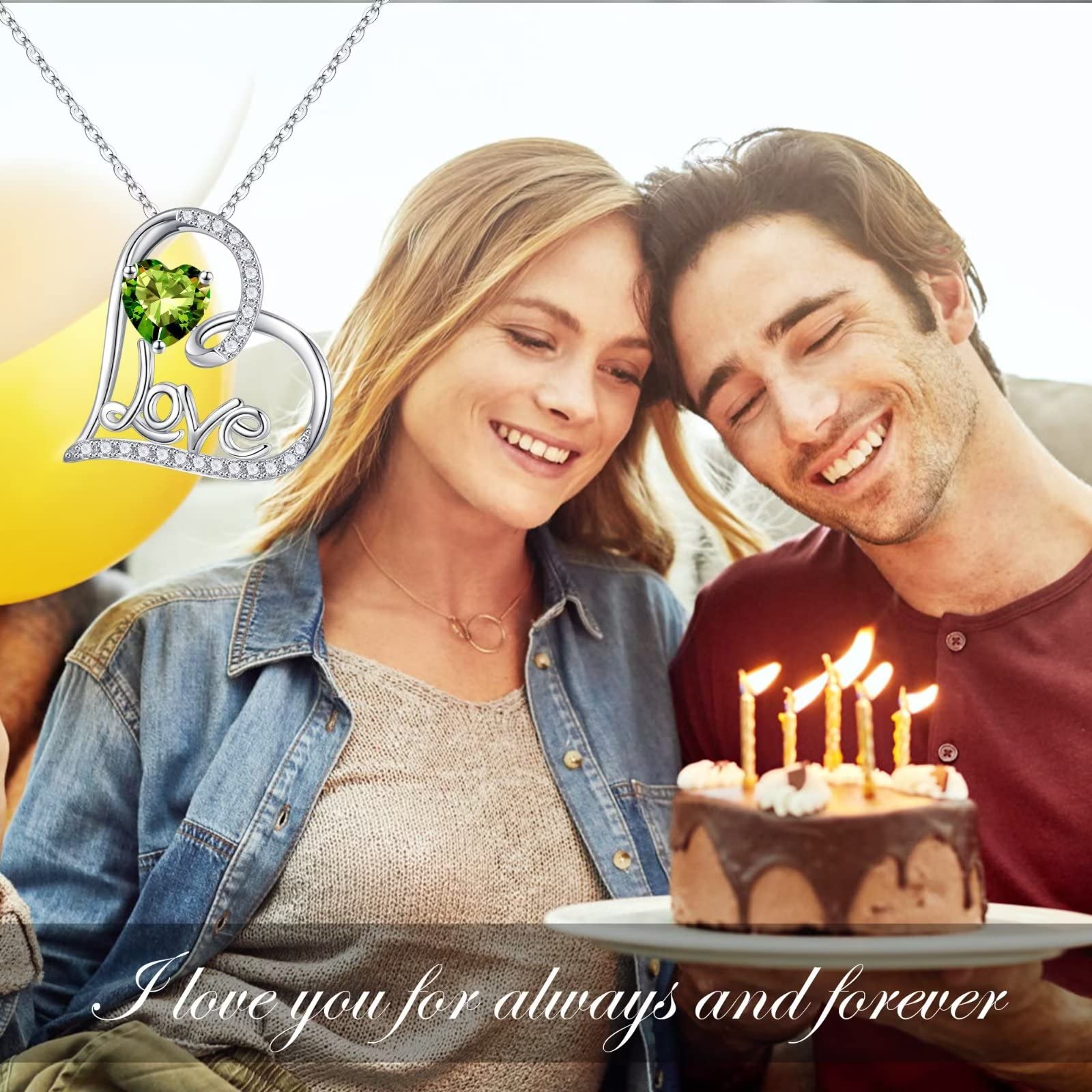 Forever Love Necklace for Women - 925 Sterling Silver Heart Pendant with Birthstone | Anniversary, Christmas, Birthday Gift for Wife, Mom, Girlfriend | Perfect for Romantic Occasions, Valentine's Day & Special Moments