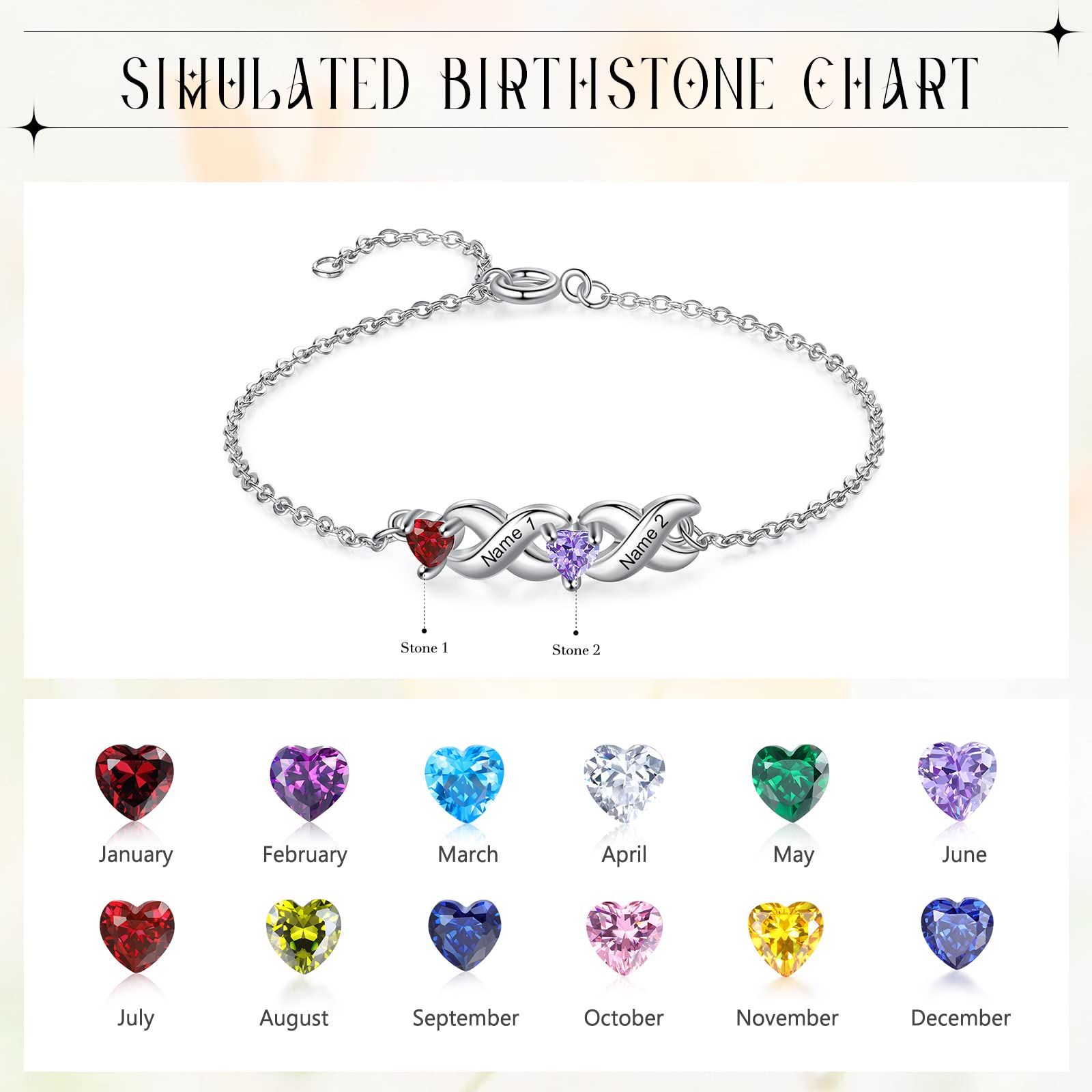 Personalized Name Bracelet for Women - Custom Heart Birthstone Bracelet for Mom, Daughter, Family & Friends | Engravable Jewelry Gift for Mother's Day, Birthday & Anniversary | Perfect for Everyday Wear, Special Occasions & Meaningful Gifts