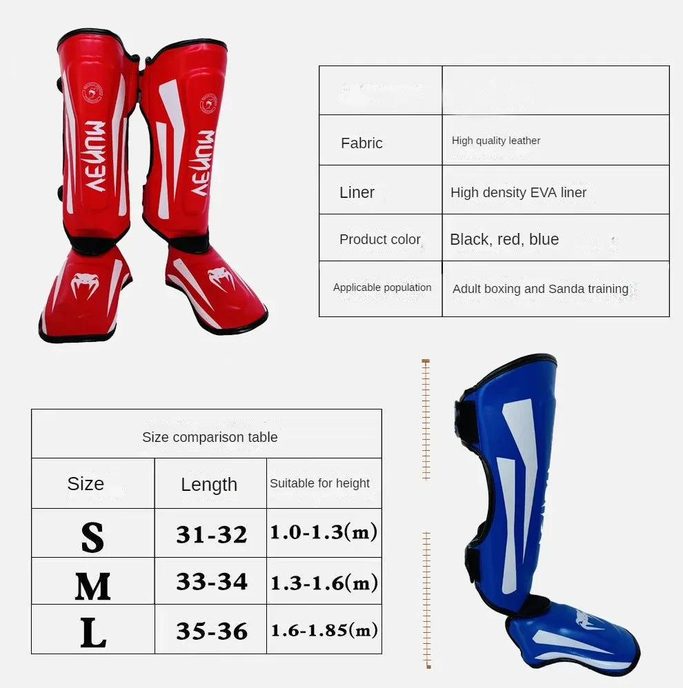 Thai Boxing Sanda Leg Guards - MMA Free Fighting Taekwondo Kick Protection Gear for Training & Competition