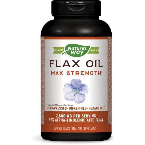 Nature's Way Flax Oil Max Strength - 1000mg Omega-3 Supplement for Heart & Brain Health - Cold-Pressed Organic Flaxseed Oil Softgels - Supports Joint & Skin Wellness - Perfect for Daily Nutrition & Vegan Diets