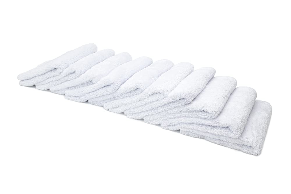 Premium Korean Plush Edgeless Microfiber Detailing Towels - 16x16 Inch, Ultra Soft Car Cleaning Cloths, Pack of 10 White Towels for Auto Detailing, Wax Removal & Glass Cleaning