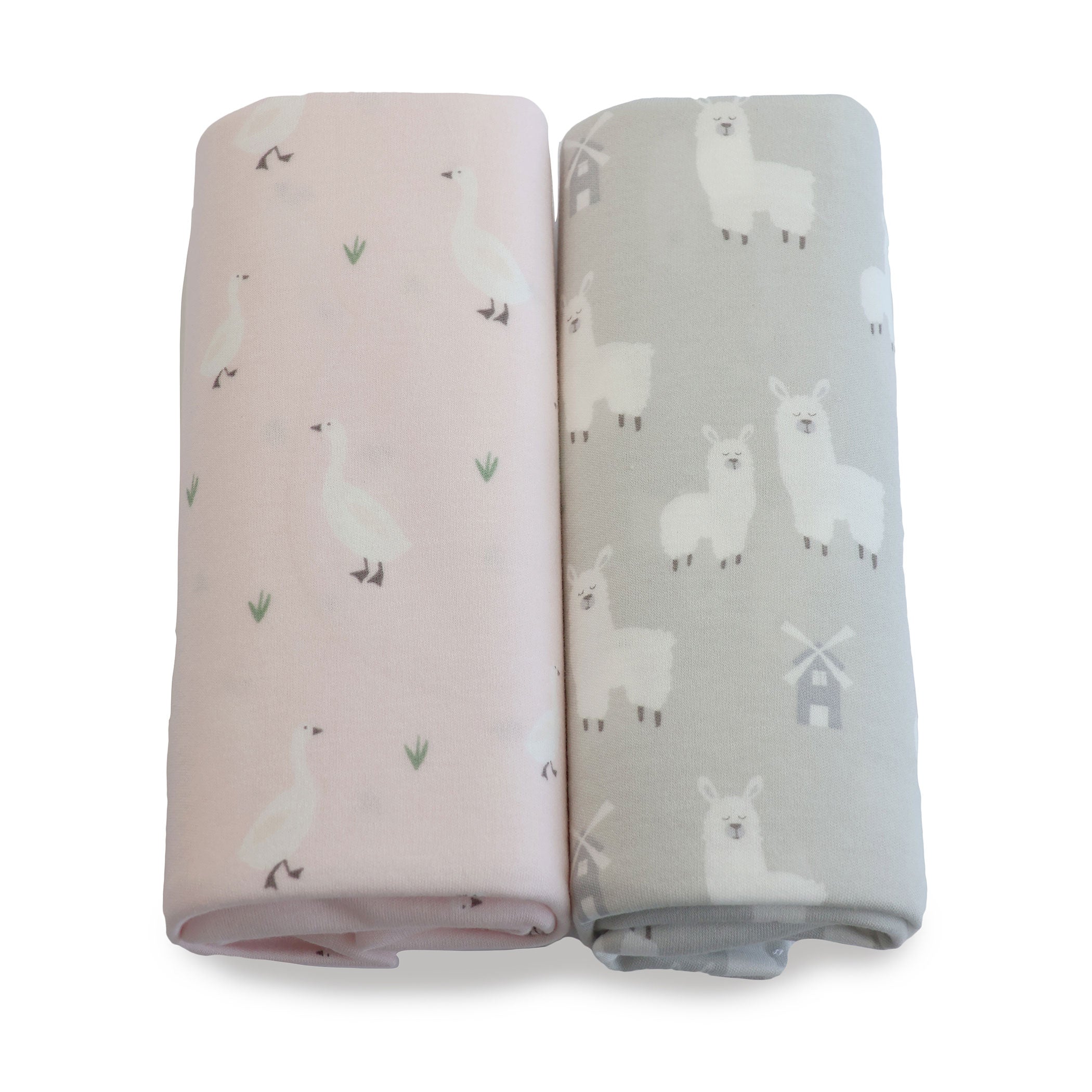 2-Pack Jersey Cotton Co Sleeper & Bedside Sleeper Fitted Sheets - Blush & Grey | Soft Baby Crib Sheets for Nursery & Travel | Machine Washable & Wrinkle Resistant