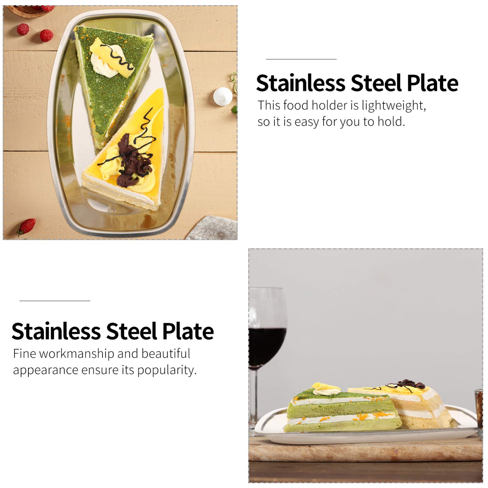 Hemoton 2-Piece Stainless Steel Appetizer Serving Tray Set - Oval Metal Towel & Napkin Holder, Pasta Plate, Trinket Dish - Perfect for Kitchen, Dining Table, Party & Home Decor