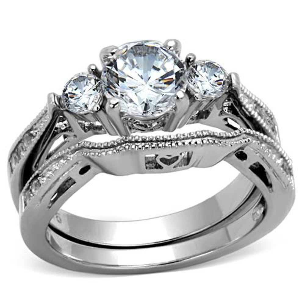 Marimor Jewelry Hers & His Stainless Steel 3-Piece Cubic Zirconia Wedding Ring Set with Eternity Band - Perfect for Couples, Anniversaries & Romantic Occasions