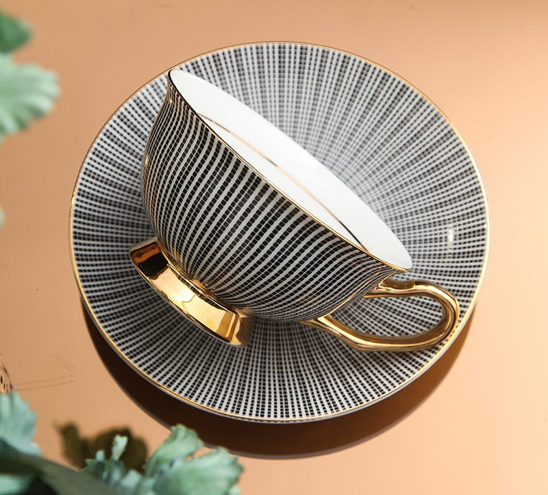 Elegant Ceramic Coffee Cups and Saucer Set - Modern Bone China Porcelain Tea Cups - British Style Tea Set for Home, Cafe & Gifts - Perfect for Afternoon Tea, Coffee Breaks & Elegant Dining