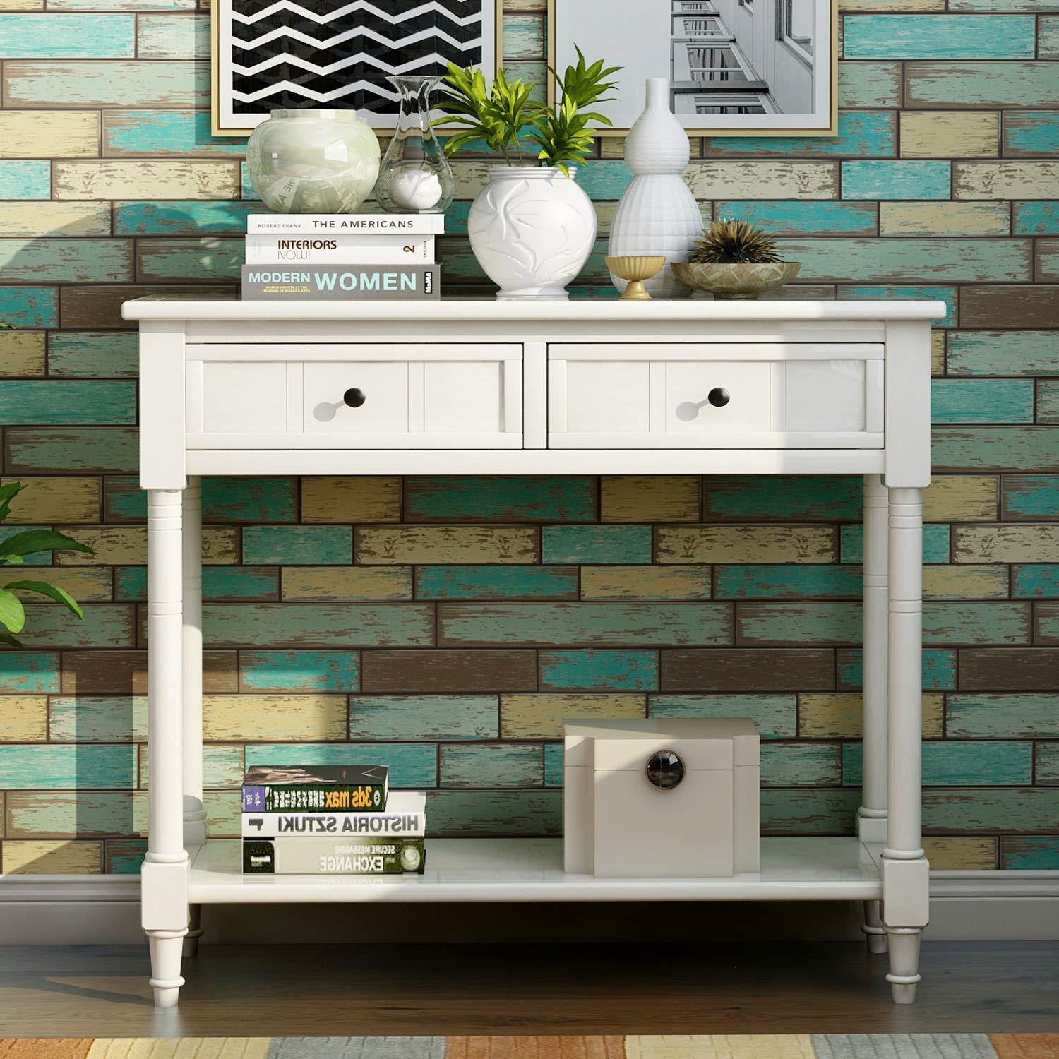 MERITLINE Wooden Entryway Console Table with 2 Drawers & Bottom Shelf - Sofa Table with Storage for Hallway, Living Room & Bedroom | Perfect for Organizing Keys, Decor & Essentials