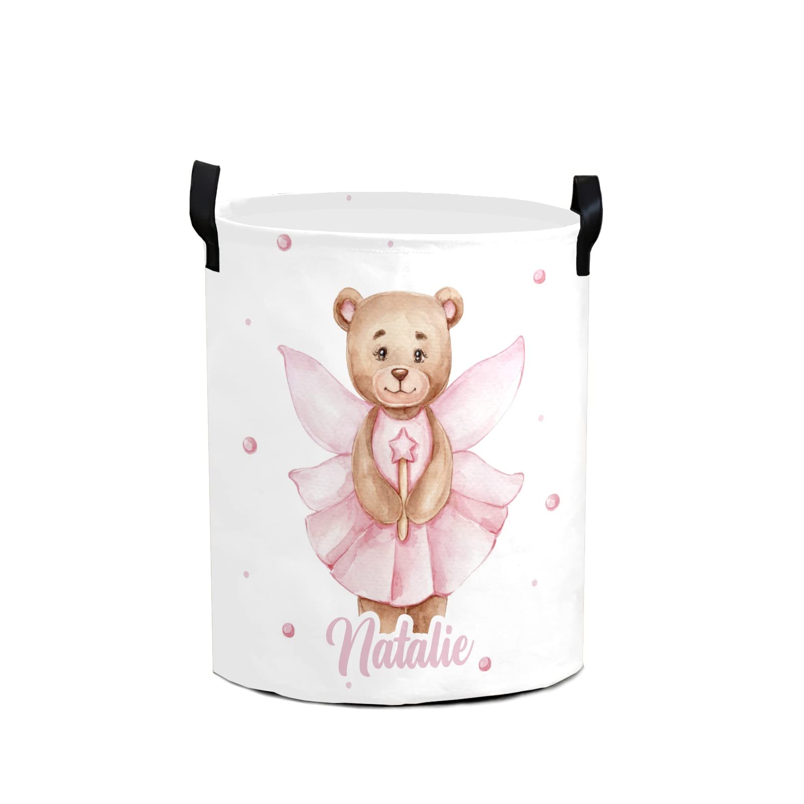 Personalized Ballet Bear Laundry Hamper - Waterproof & Collapsible Clothes Basket with Handles (19.7