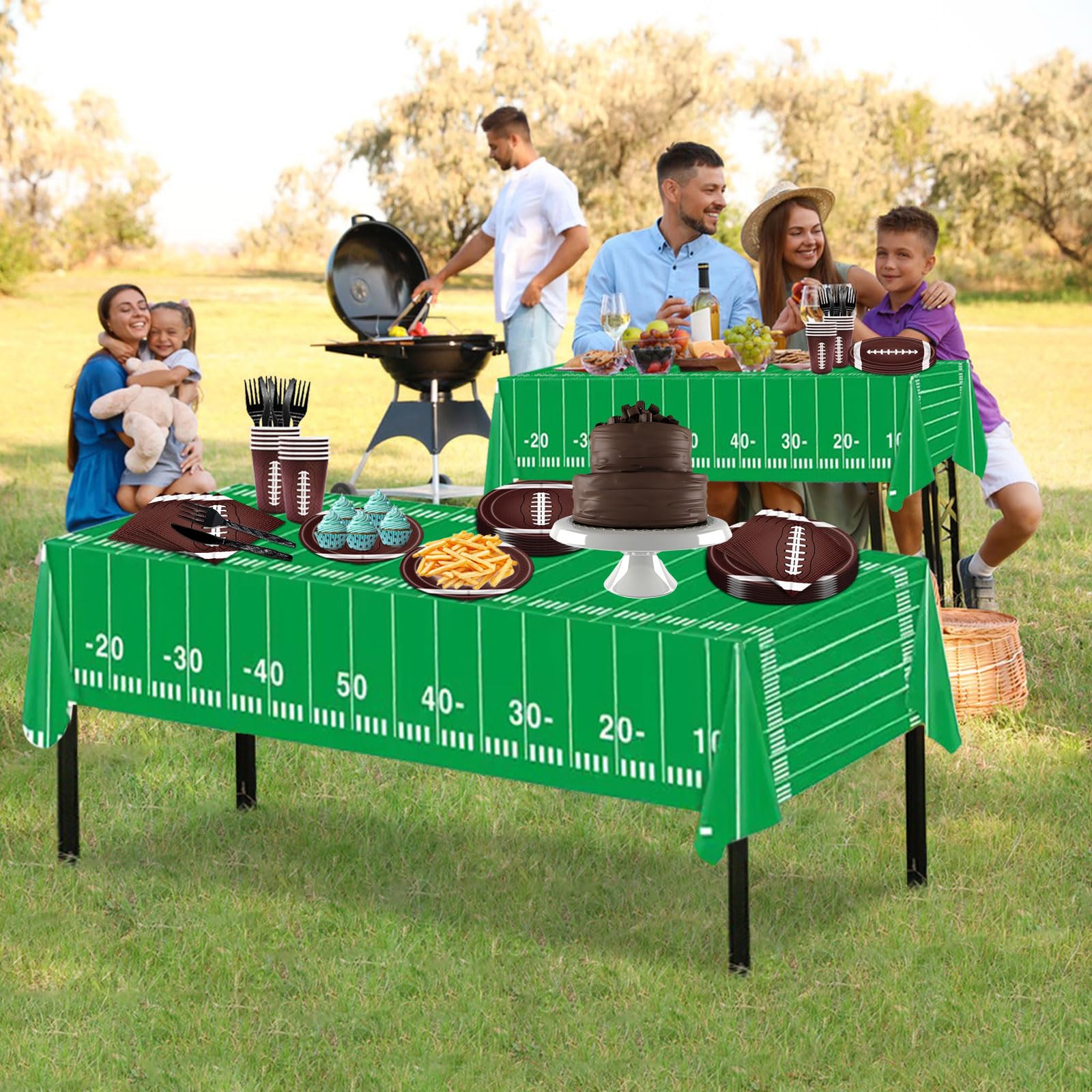 146PCS Football Party Tableware Set - Plates, Napkins, Tablecloth for Super Bowl & Birthday Decorations - Serves 24 Guests - Perfect for Game Day, Tailgating & Sports Themed Parties