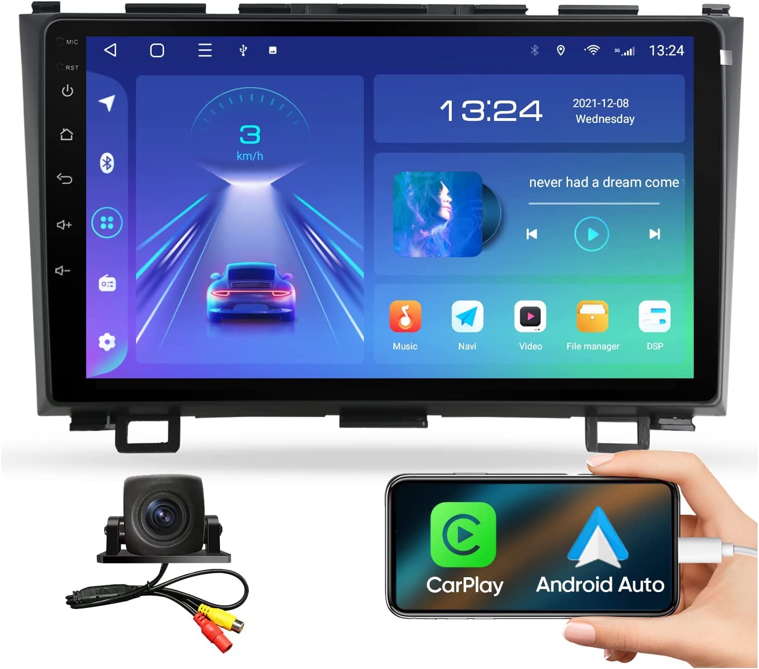 2007-2011 Honda CRV Car Stereo with Wireless Apple CarPlay & Android Auto - Plug & Play Head Unit with Steering Wheel Control, 5G WiFi, Bluetooth 5.0 & GPS Navigation - Perfect for Commuting, Road Trips & Hands-Free Driving