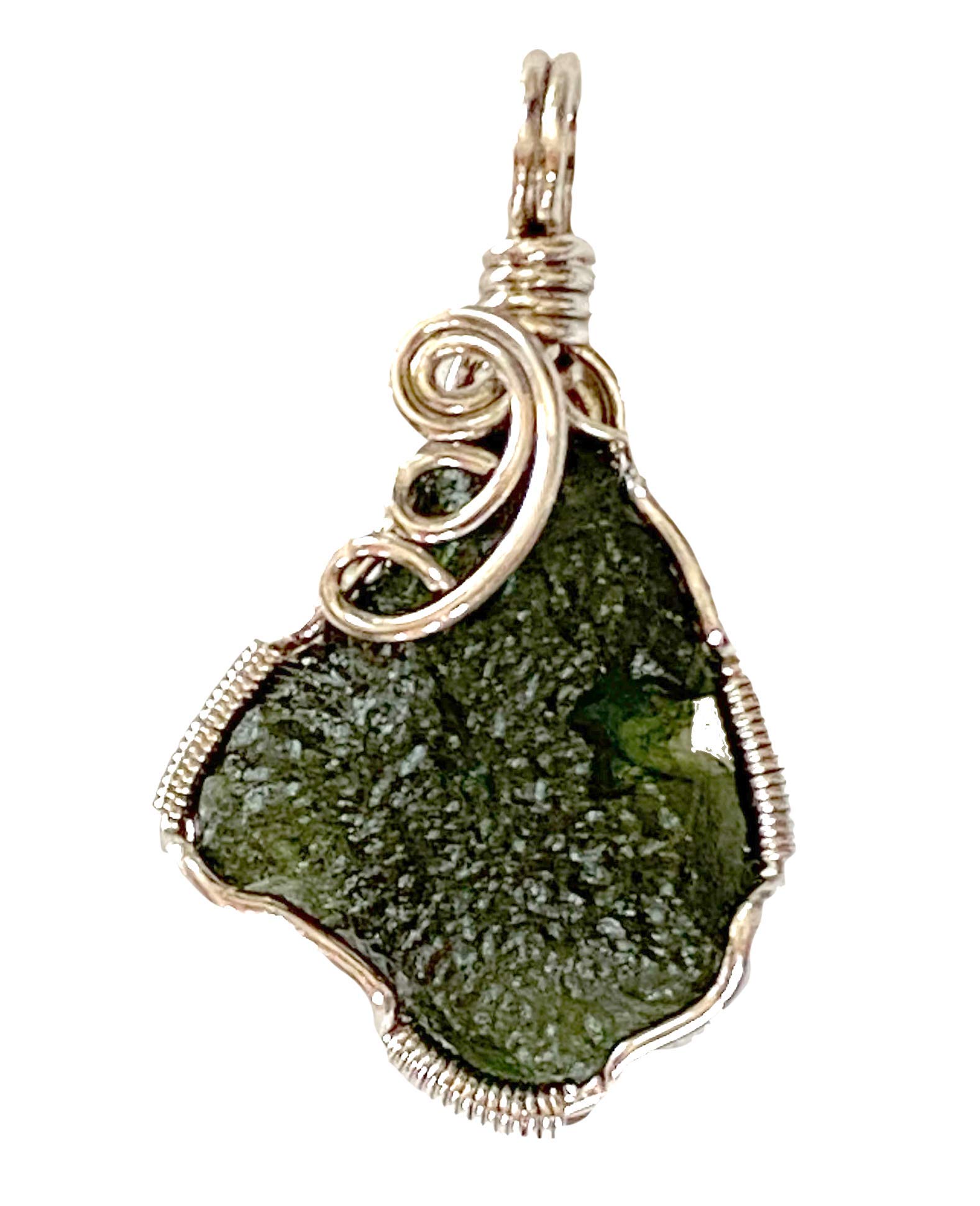 Wire Wrapped Moldavite Pendant Necklace | 25-30mm Small Green Gemstone Jewelry for Women | Spiritual Healing, Meditation & Energy Protection