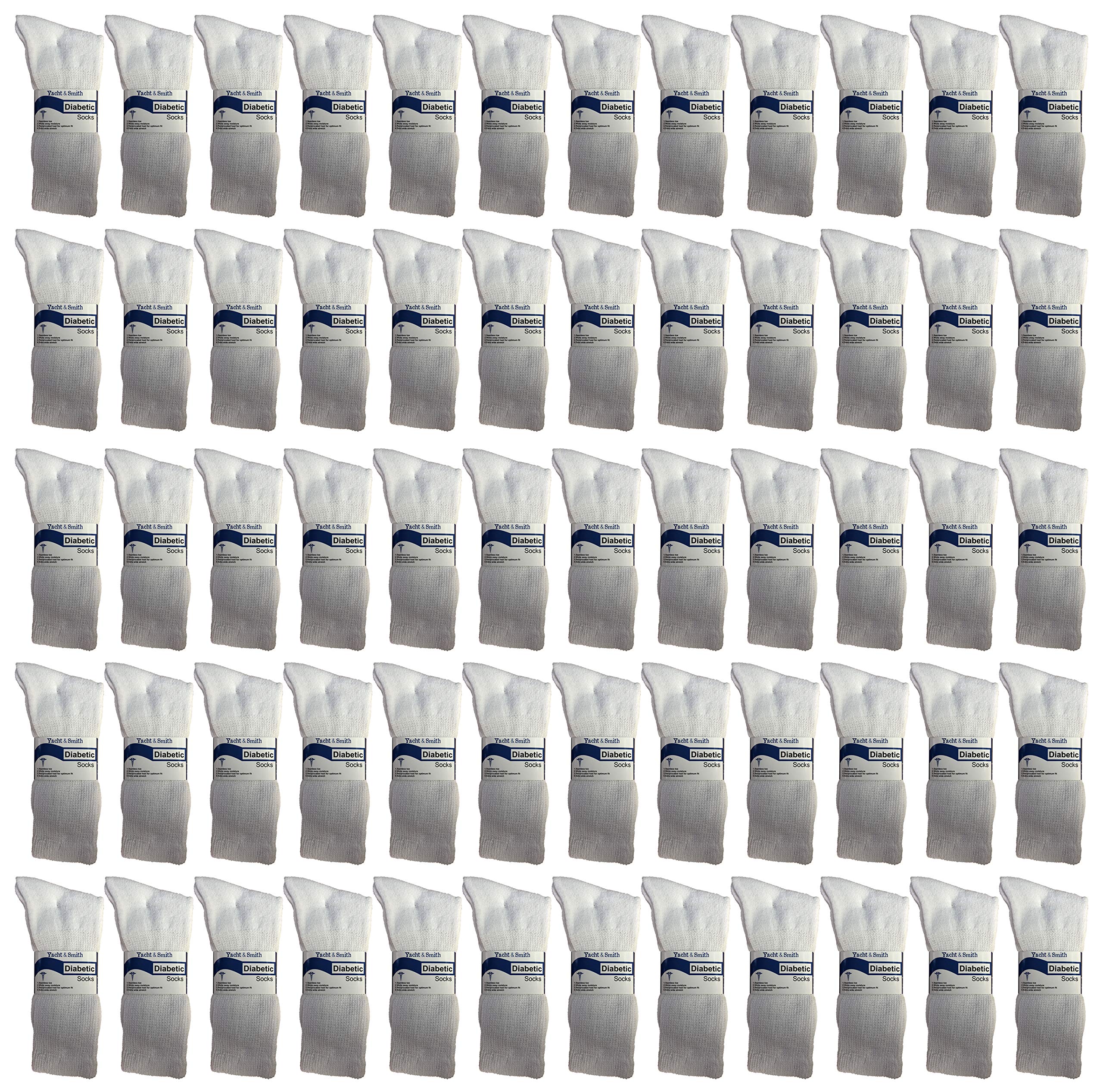 Yacht & Smith Wholesale Bulk Cotton Diabetic Socks - Non-Binding Medical Crew & Ankle Socks for Men & Women - Loose Fit Comfort for Diabetes, Swelling & Circulation - Perfect for Daily Wear, Hospital & Home Care