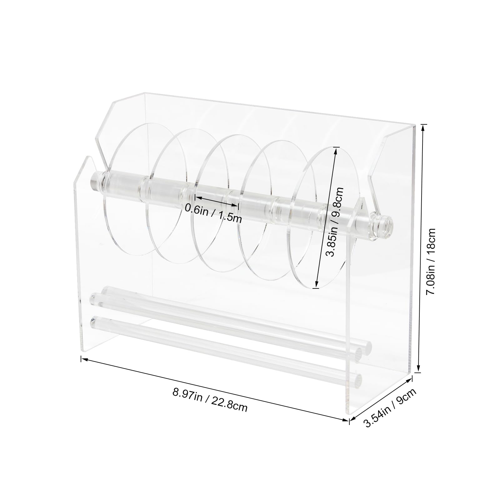 Adjustable Acrylic Label Dispenser - Transparent Sticker Roll Holder & Organizer Stand for Office & Home Desktop Use (6 Disks Included) - Perfect for Organizing Shipping Labels, Craft Supplies & Office Filing