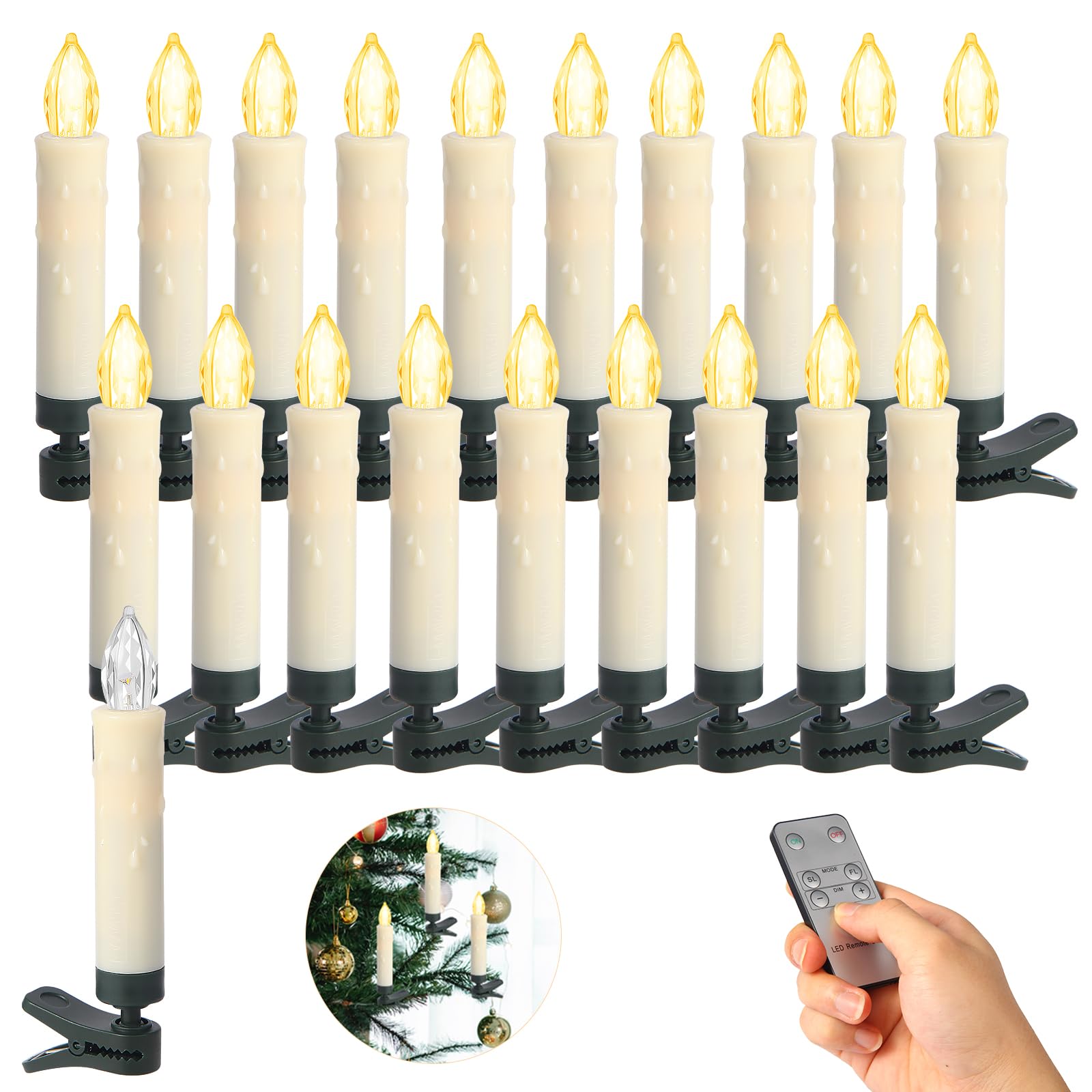 20PCS Flameless LED Christmas Tree Candles - Remote Battery Operated for Home & Party Decor