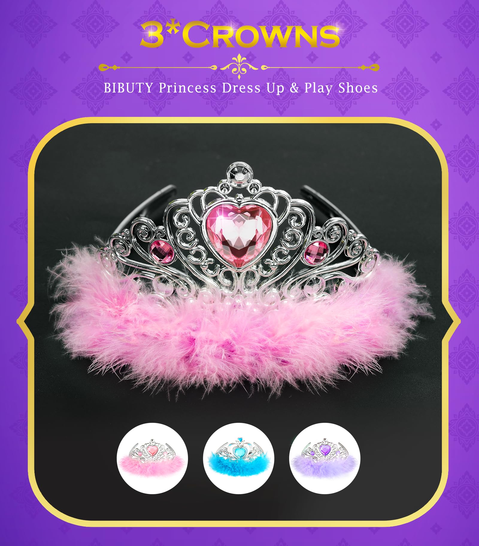**Royal Princess Dress Up Set for Girls - 3 Costume Outfits with Shoes, Dresses & Crowns | Pretend Play, Birthday Gift for 3-6 Year Olds | Perfect for Dress-Up Parties, Role Play & Fantasy Adventures**