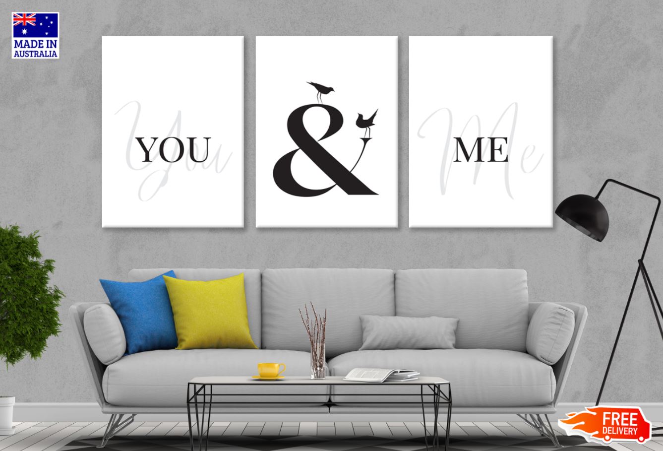 You & Me Black and White Wordings Canvas Wall Art - 3 Piece Set, 100% Australian Made, High Quality Print, Ready to Hang - Perfect for Bedroom, Living Room & Home Decor