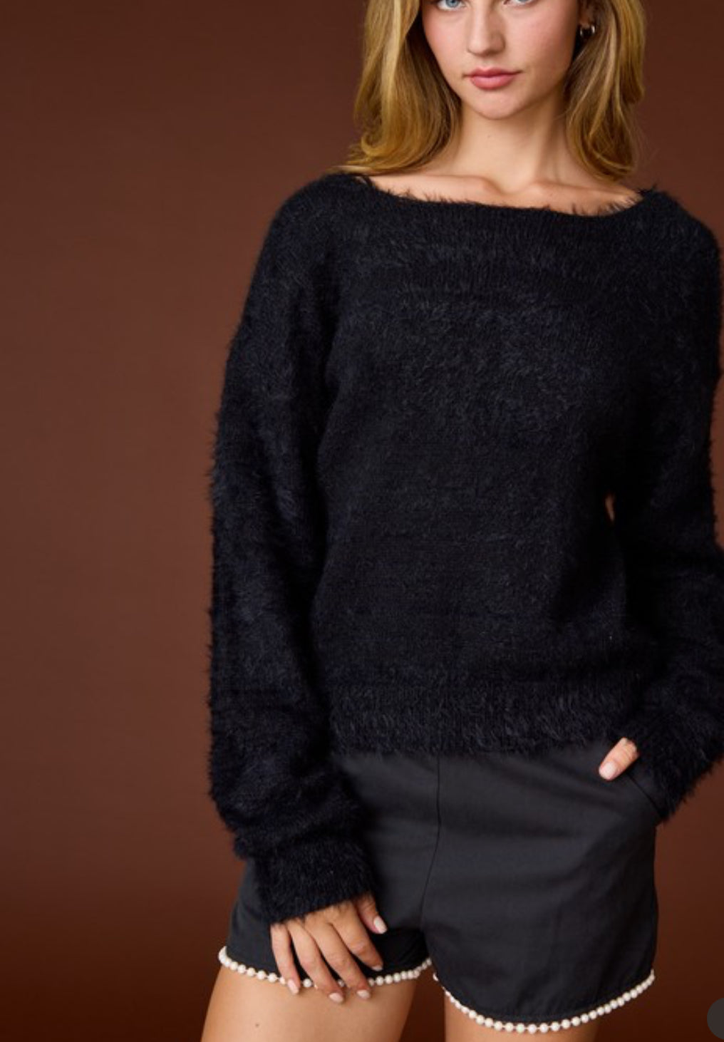 Bow Beau Black Soft Sweater with Elegant Bow Back Design - Perfect for Date Nights & Special Occasions