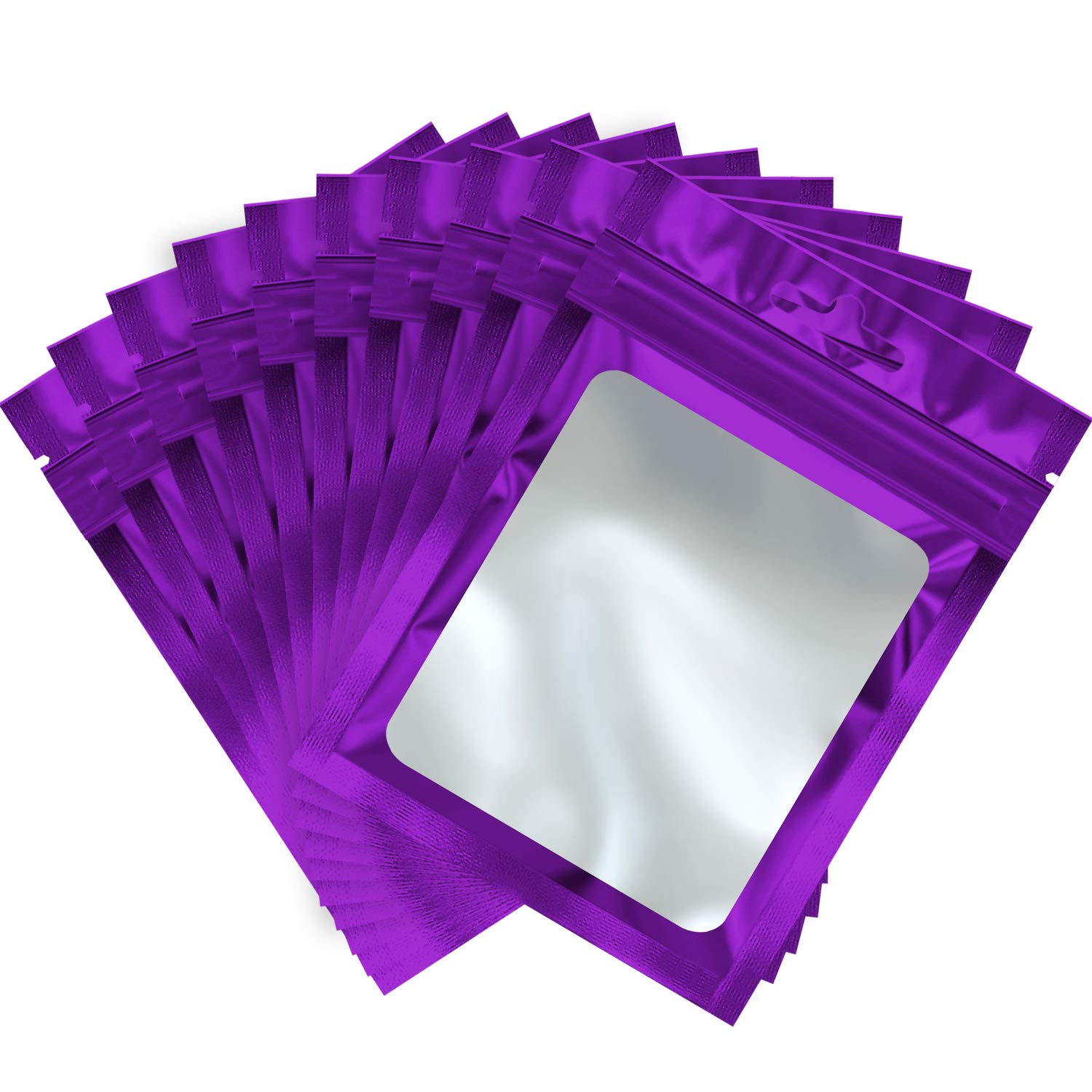 100-Pack Purple Mylar Smell Proof Resealable Bags with Clear Window (3.1
