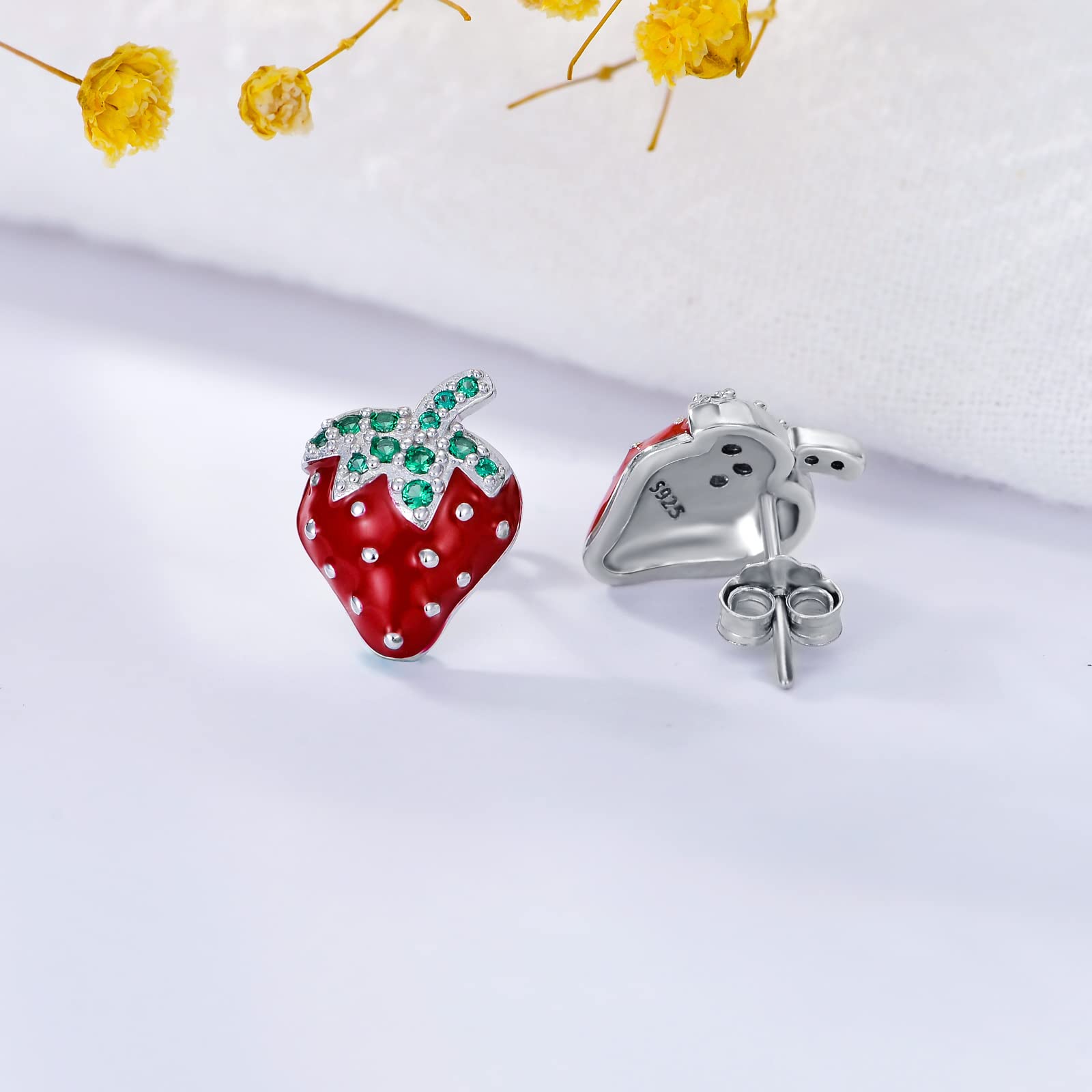 Sterling Silver Fruit Stud Earrings - Cherry, Lemon, Watermelon, Pineapple, Strawberry, Mushroom, Cheese, Cupcake & Donut Designs | Hypoallergenic Jewelry Gifts for Women & Girls | Perfect for Everyday Wear, Parties & Special Occasions