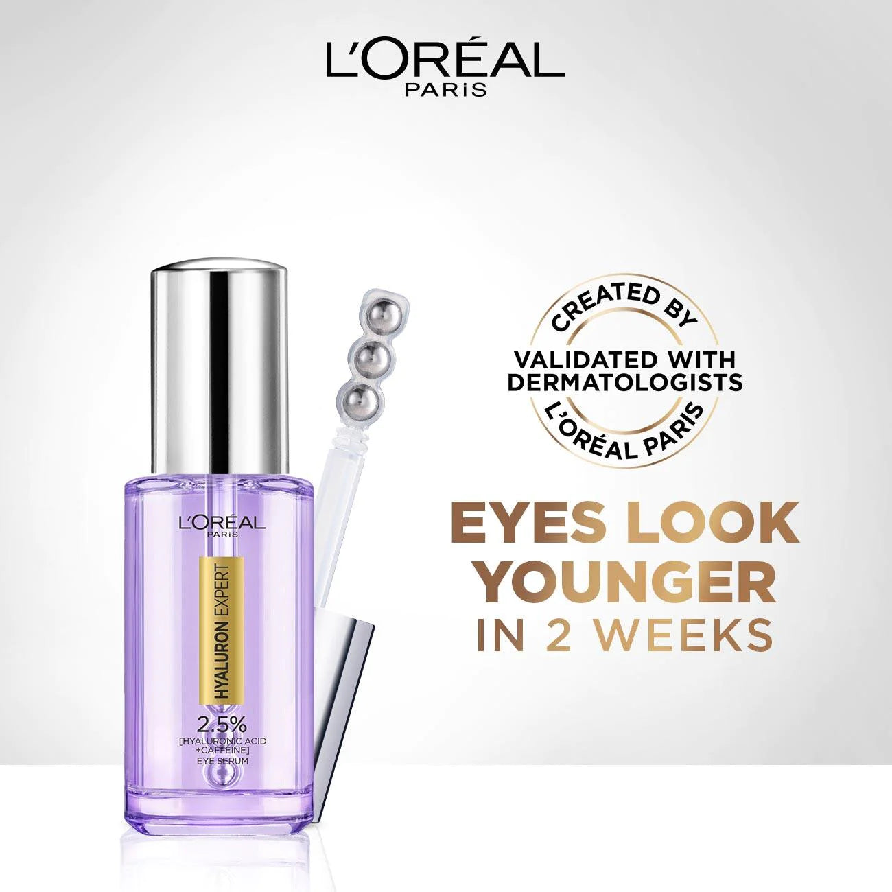 Hyaluron Expert Eye Serum with 2.5% Hyaluronic Acid & Caffeine - Dark Circle & Puffiness Reduction for Bright, Youthful Eyes - Perfect for Morning & Night Skincare Routine