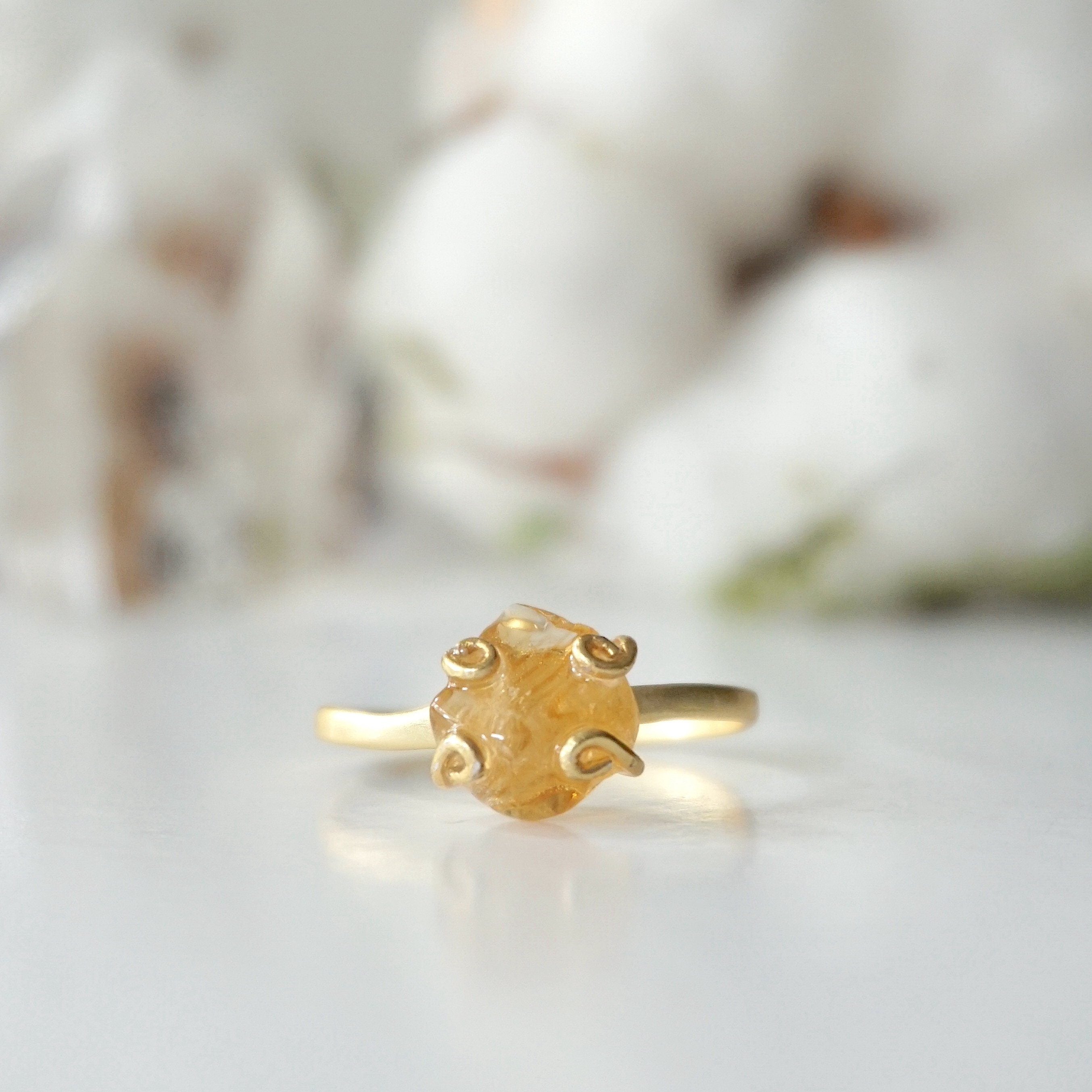 14K Gold Vermeil Raw Citrine Adjustable Ring for Women – Boho Chic Jewelry for Everyday Wear & Special Occasions
