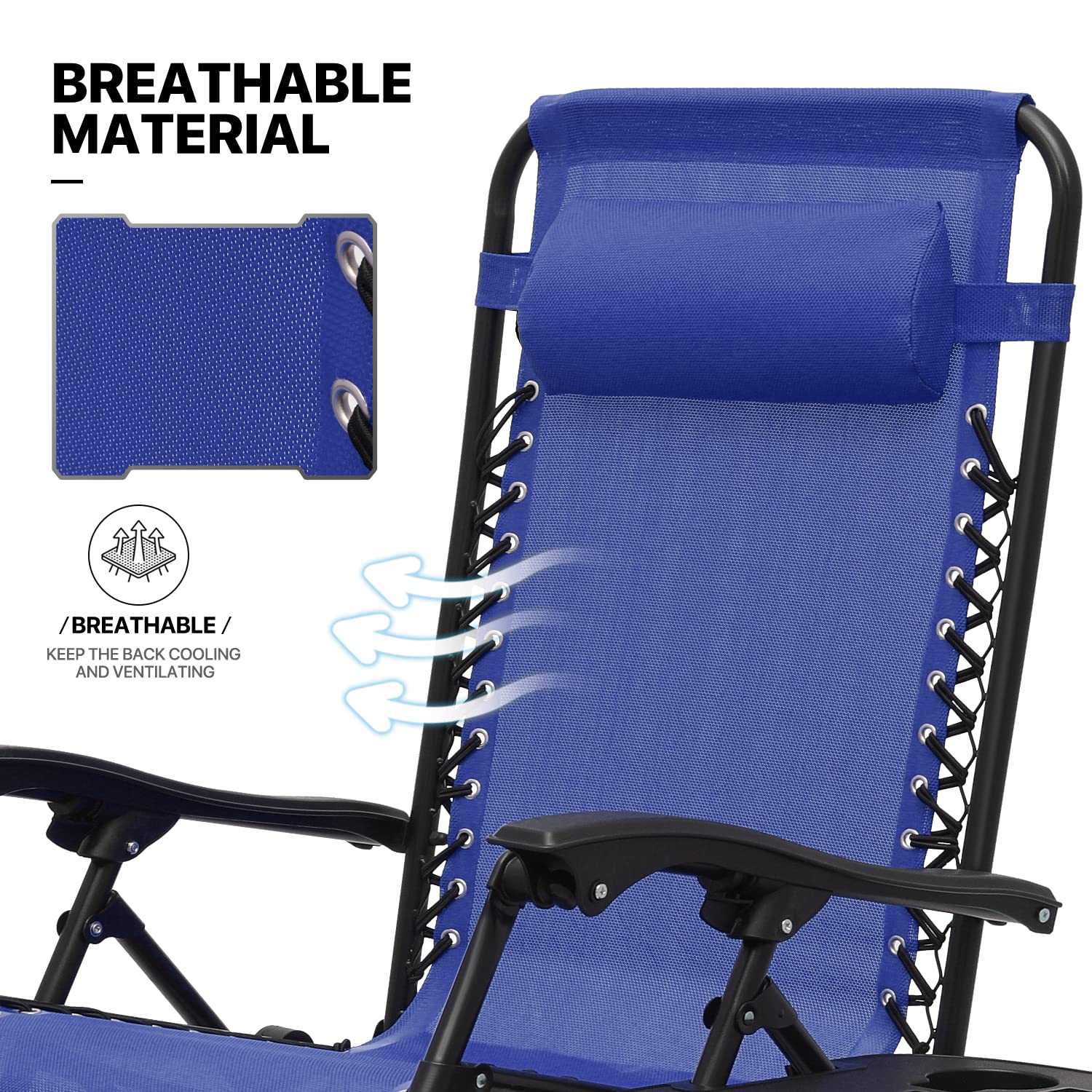 MoNiBloom Zero Gravity Chairs Set of 2 - Outdoor Folding Patio Lounge Chairs for Backyard, Poolside & Beach - Heavy Duty Reclining Lawn Chairs for Adults - Comfortable Relaxation in Blue - Perfect for Sunbathing, Camping and Backyard Lounging