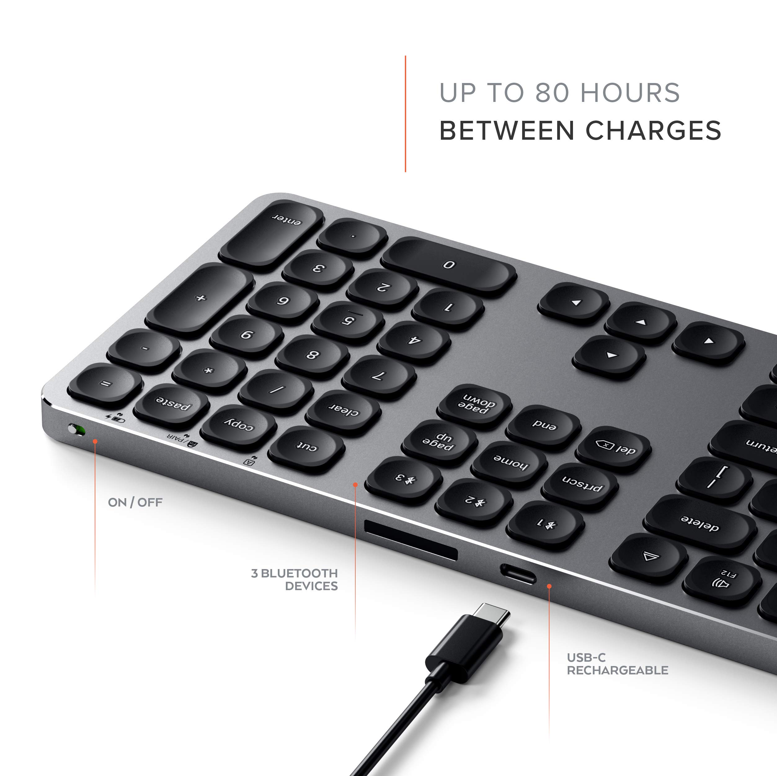 Satechi Aluminum Wireless Keyboard with Numeric Keypad - Compatible with MacBook Pro, Air, iPad Pro & iMac | Slim Bluetooth Keyboard for Home Office & Workspace