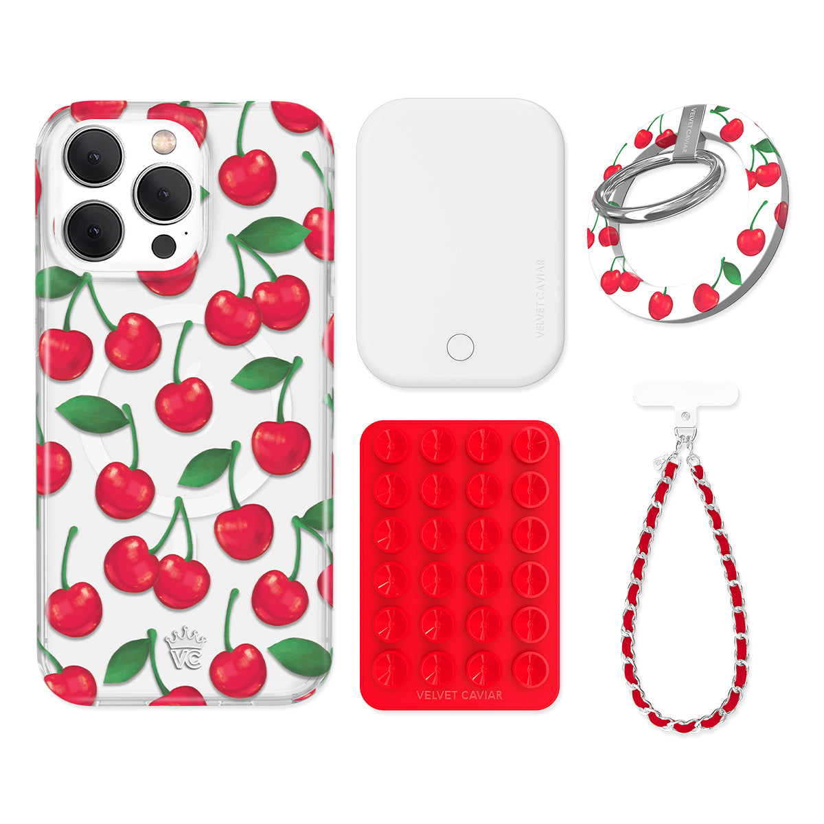 Very Cherry iPhone Bundle Set with Grip - Stylish & Secure Phone Accessories for Everyday Use, Travel, and Work