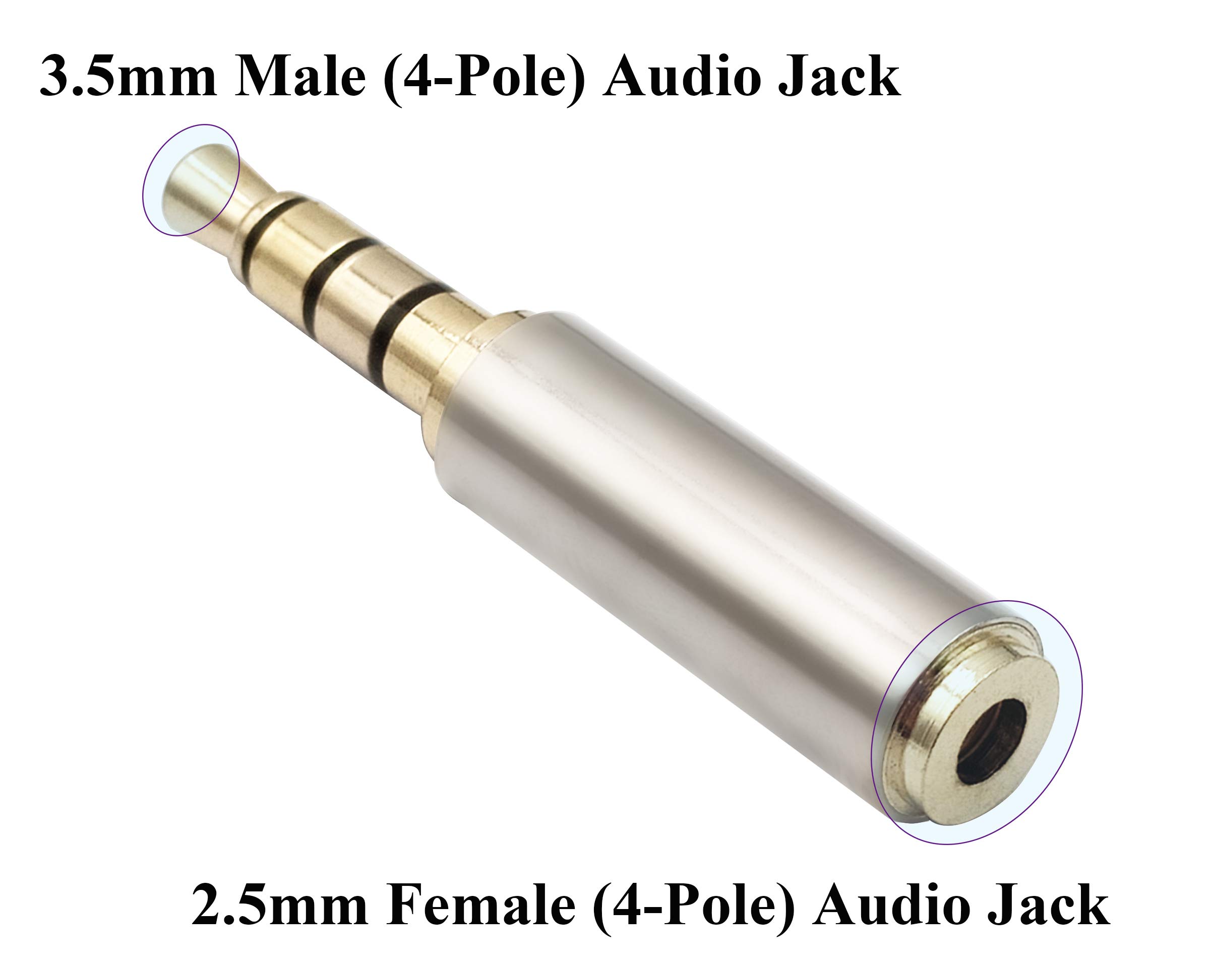 3.5mm to 2.5mm Headphone Adapter - 4-Pole Male to Female Stereo Audio Converter - Metal Shell - Compatible with Headset, Earphone, Microphone (2 Pack) - Perfect for Gaming, Music, and Professional Audio Equipment