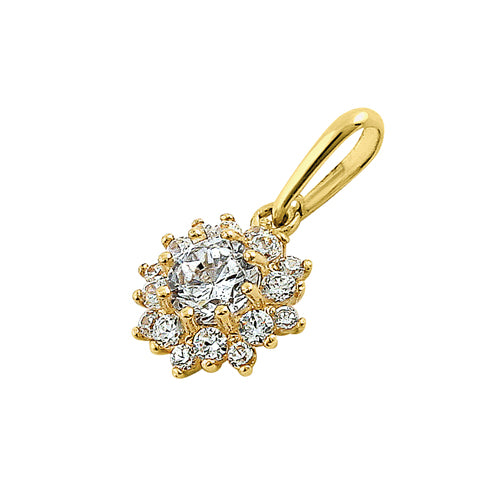 14K Solid Yellow Gold Star Round Halo CZ Pendant Necklace - Elegant Cubic Zirconia Jewelry for Women, Perfect Gift for Birthday, Anniversary & Valentine's Day