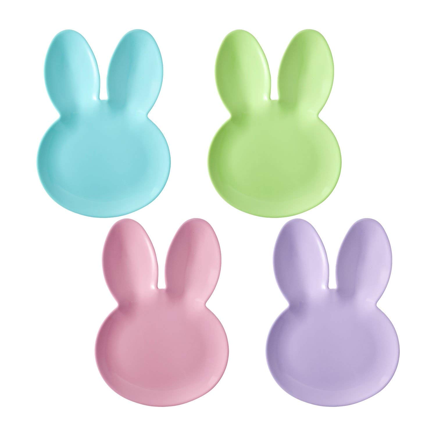 UPware Easter Bunny Melamine Plates - Bunny-Shaped 10 x 7.25 Inch Durable BPA-Free Dinner Plates Set of 4, Pastel Spring Decorations - Perfect for Easter Brunch, Party Tableware, Holiday Dining & Home Decor