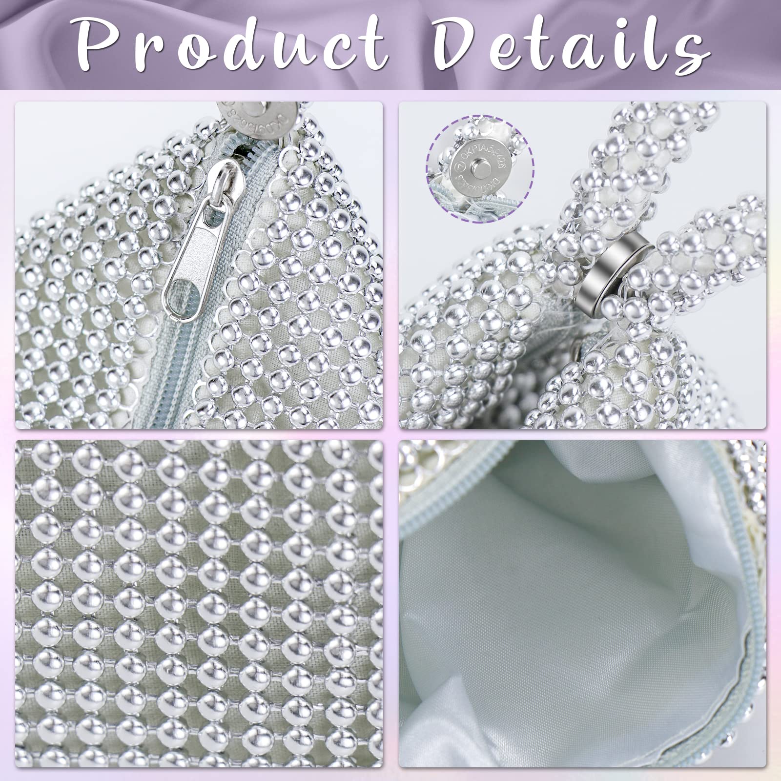 Hysagtek Silver Rhinestone Purse for Women - Small Sparkly Evening Clutch Bag - Mini Size Glittery Handbag for Party, Wedding, Prom & Special Occasions