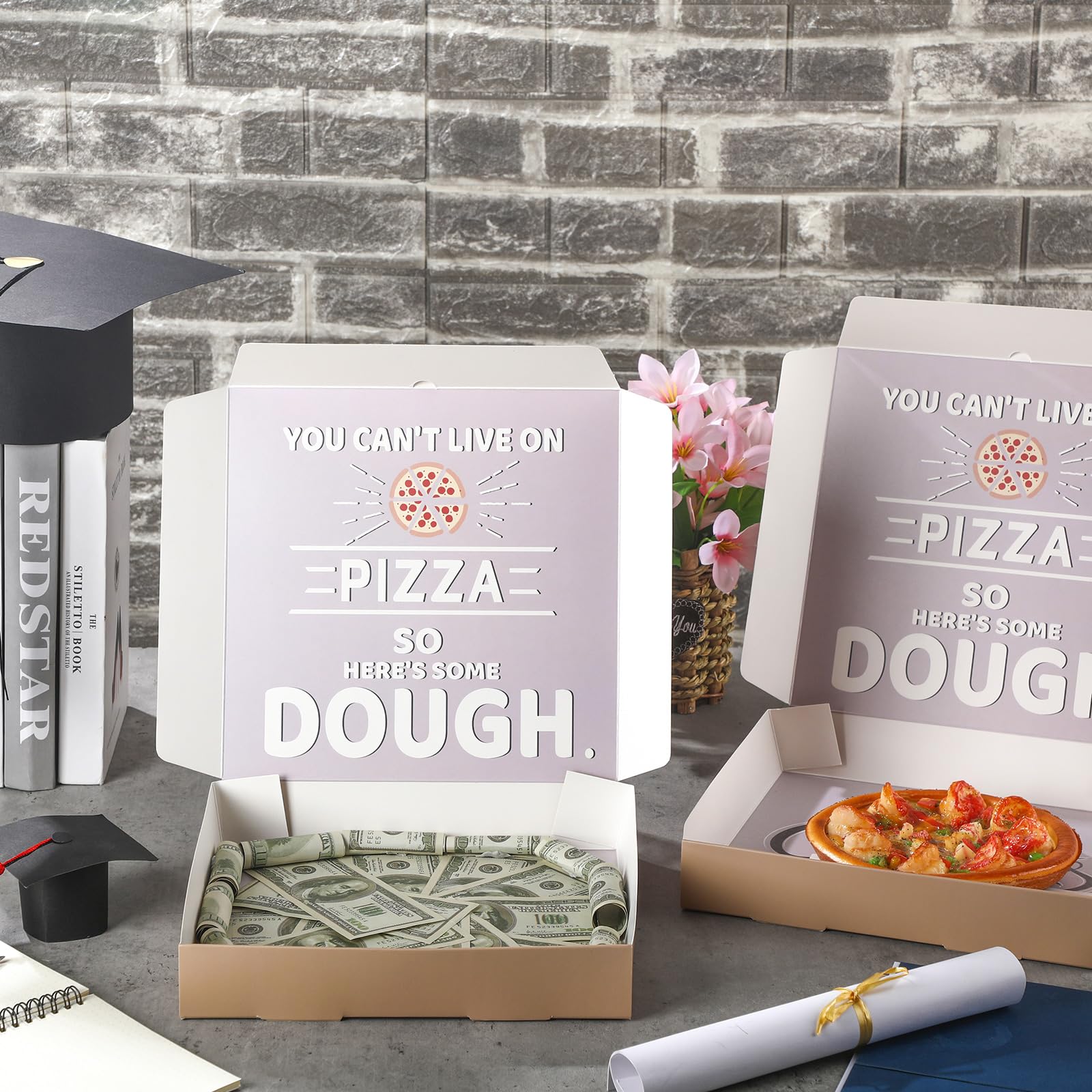 2 Pack Graduation Money Pizza Box Gift Holder - Funny Cash Gift Box for Class of 2025 - Graduation Party Supplies (Cash Not Included) - Perfect for Grad Parties, Money Gifts & Unique Present Ideas