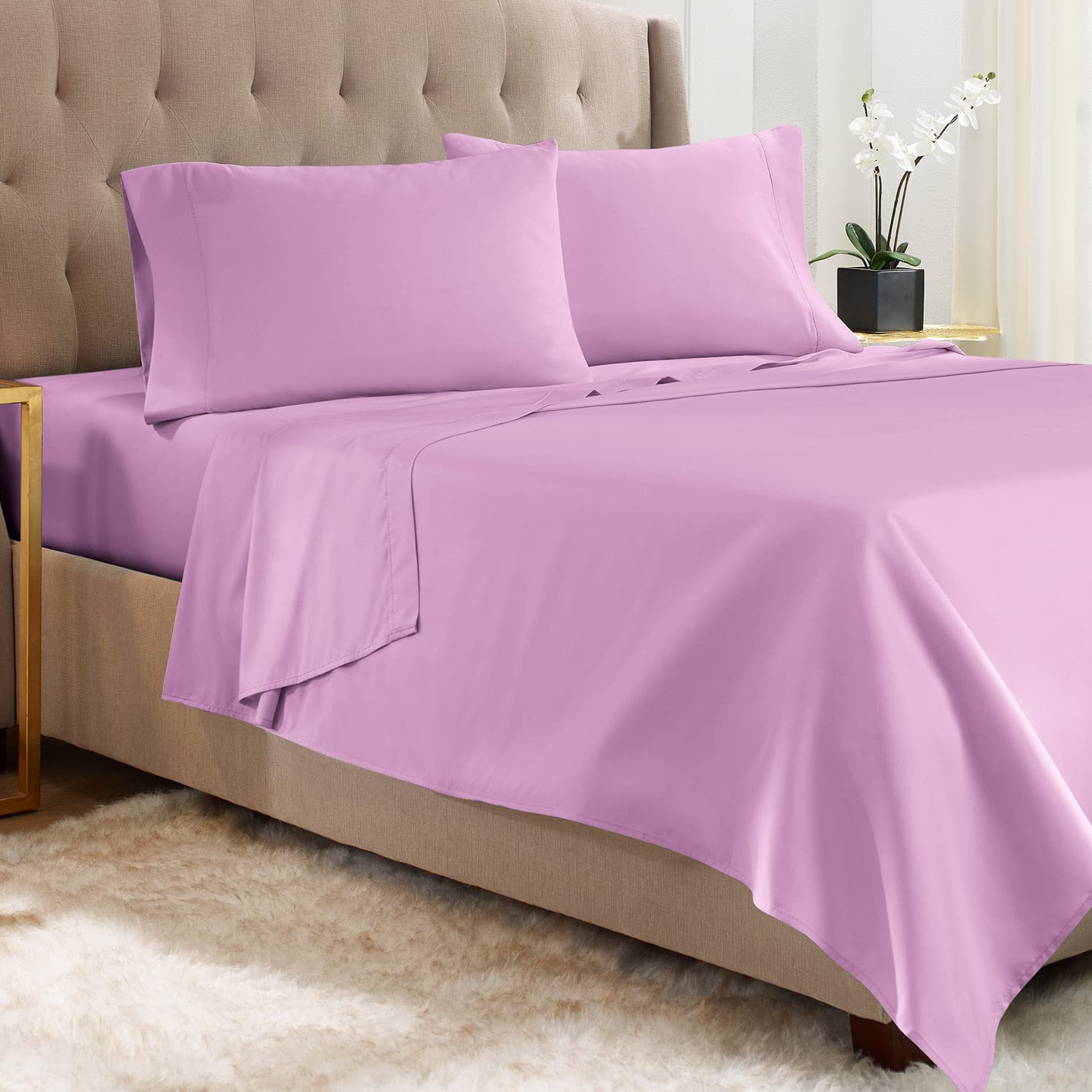 Empyrean Twin Sheets Set - 3 Piece Super Soft Microfiber Bedding - Double Brushed Luxury Twin Size Sheets with 4 Corner Elastic Straps - Perfect for Guest Rooms, Dorms & Cozy Bedrooms (Lavender Dream Collection)