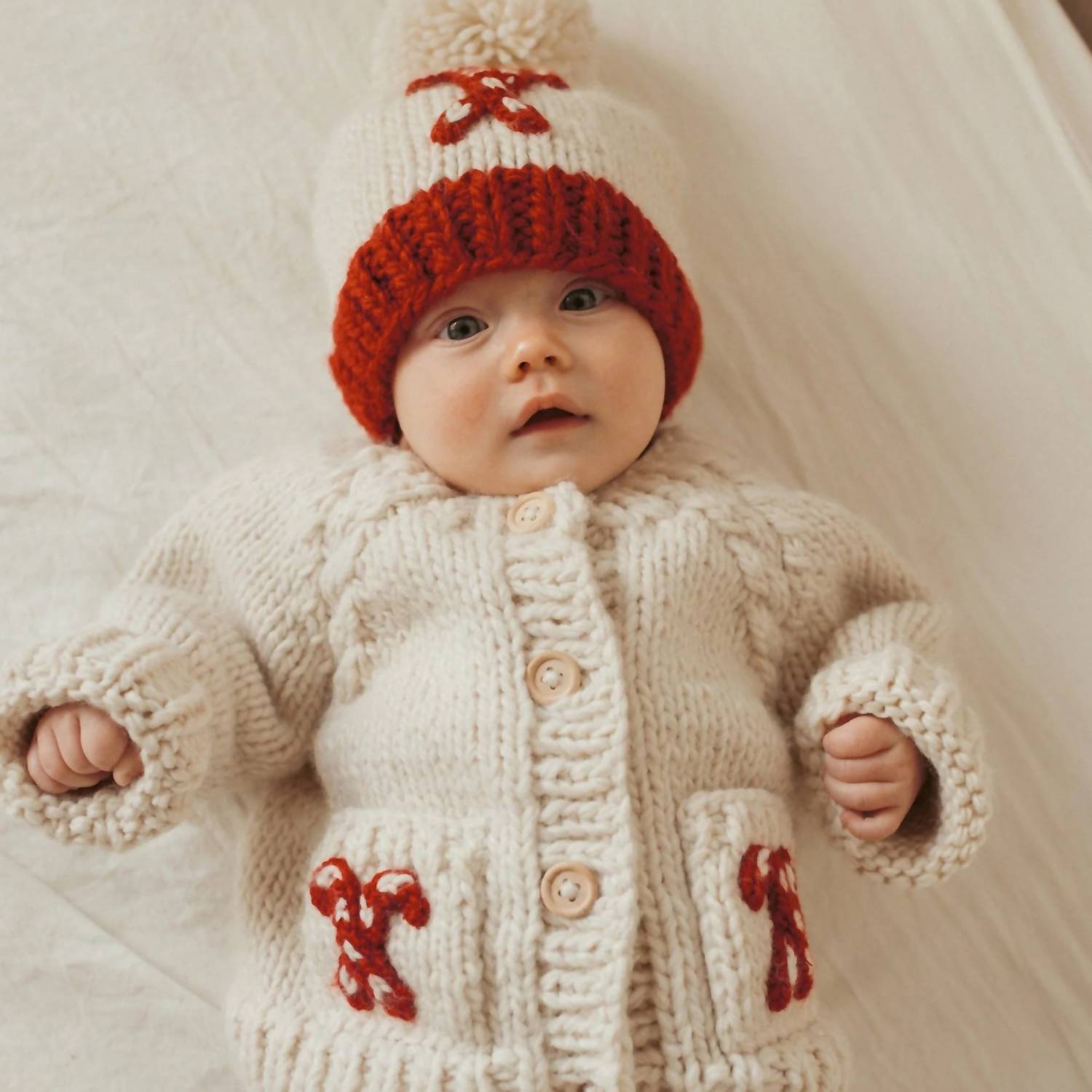 Adorable Candy Cane Sweater for Baby Girls & Boys - Ivory/Red Striped Christmas Outfit | Perfect for Holiday Photos & Family Gatherings