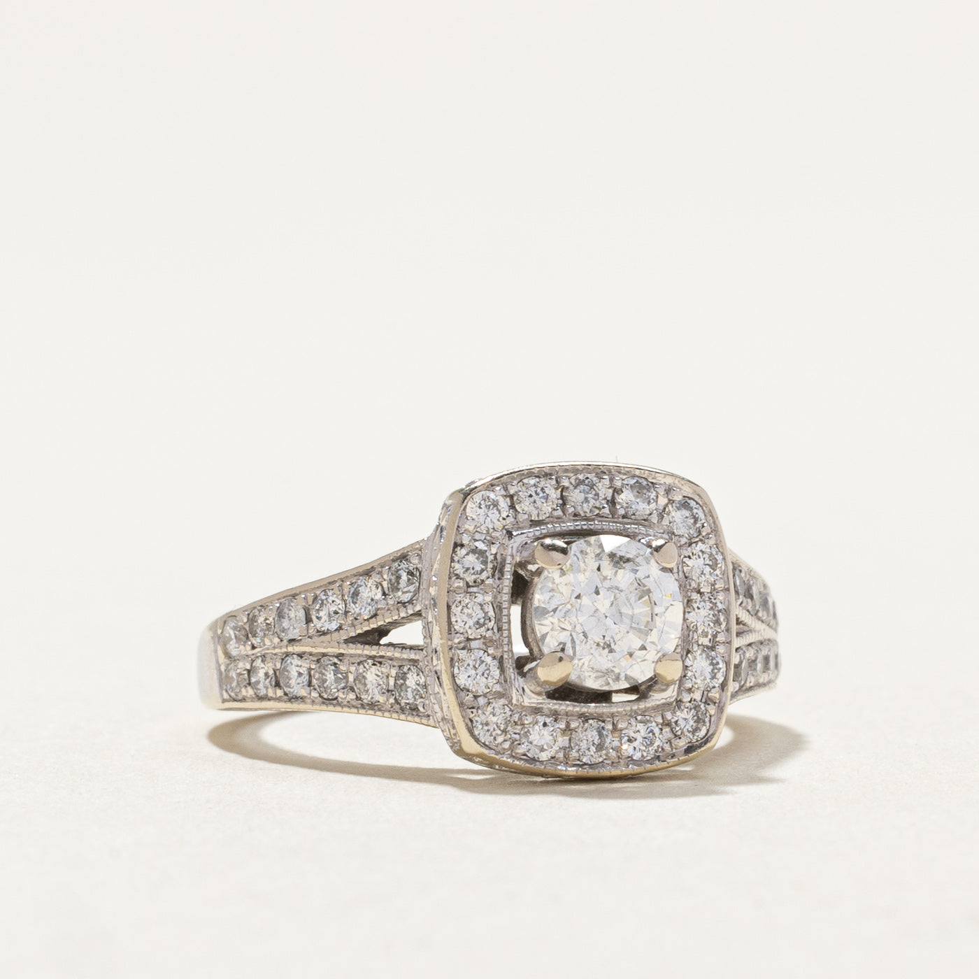14K White Gold Diamond Halo Engagement Ring - 0.46ct Center Stone & 0.64ctw Total Weight - Size 5.25 - Perfect for Proposals, Anniversaries & Bridal Jewelry