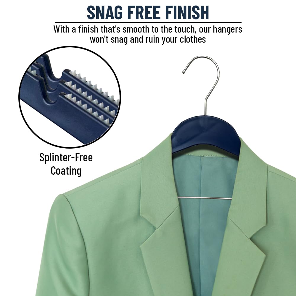 Slim Plastic Hangers with Clips - Space Saving Clothes Hangers for Blouses, Shirts & Pants - 36 Pack Navy Blue - Perfect for Closet Organization & Travel