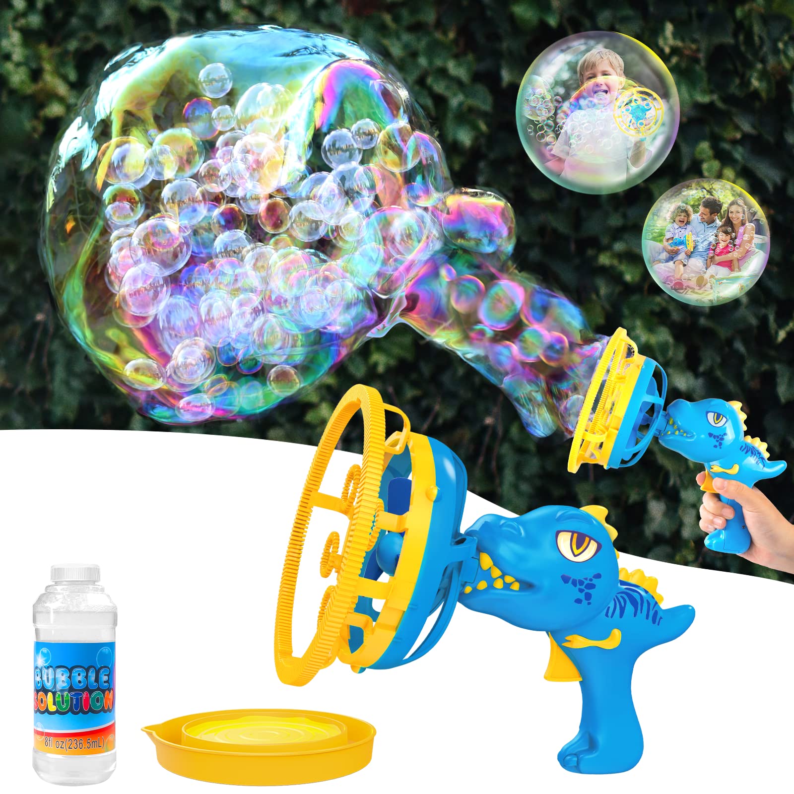 Dinosaur Bubble Blower Toy - Bubble Gun & Bubble Machine for Kids Ages 3-9 | Fun Outdoor Party Favors for Birthday, Christmas & Easter | Blue Bubble Blaster for Boys & Girls - Perfect for Backyard Play, Park Adventures & Summer Activities