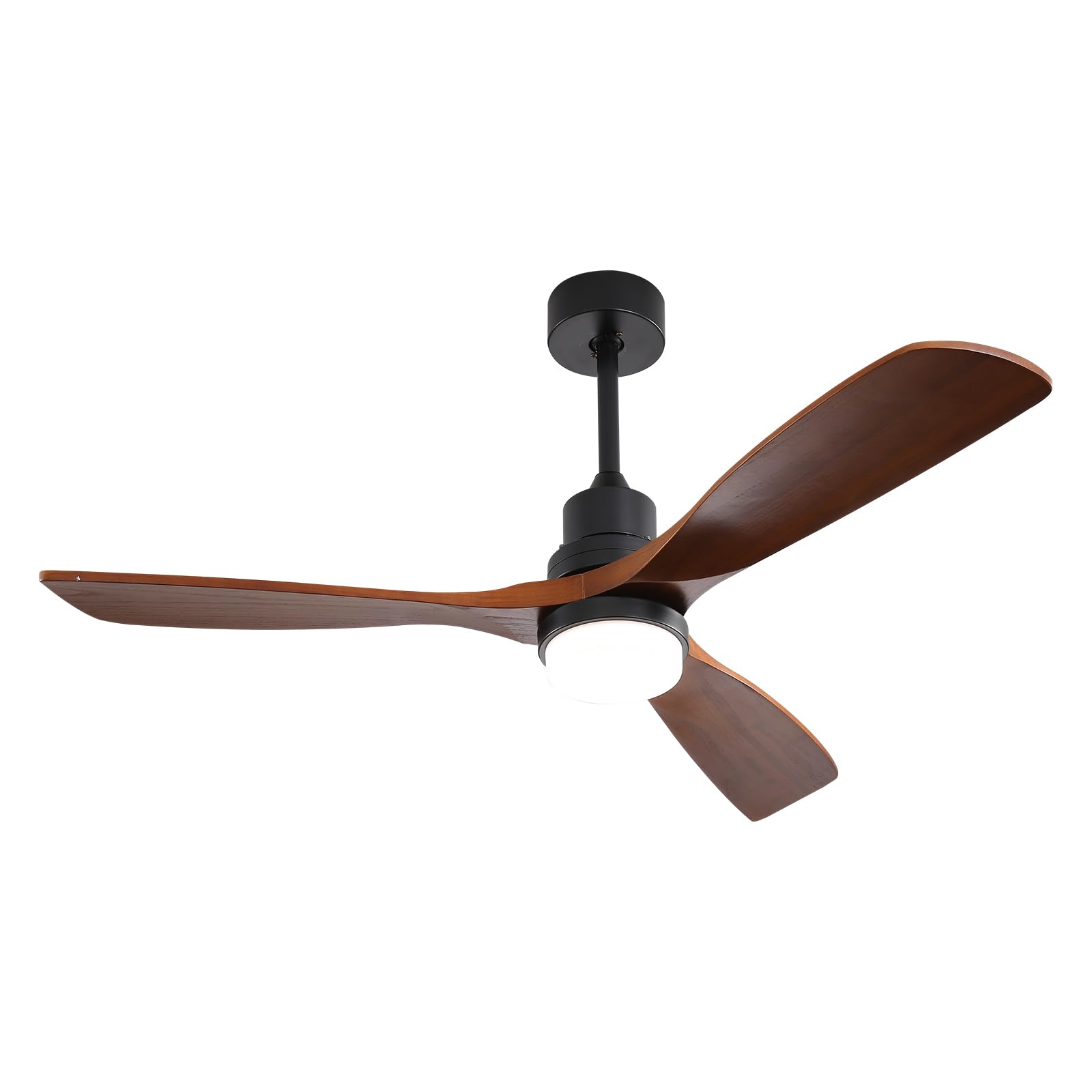 52 Inch Walnut Ceiling Fan with Light and Remote Control - 3 Wooden Blades, Dimmable 3-Color LED Light, 6-Speed DC Reversible Silent Motor for Living Room, Bedroom, and Office