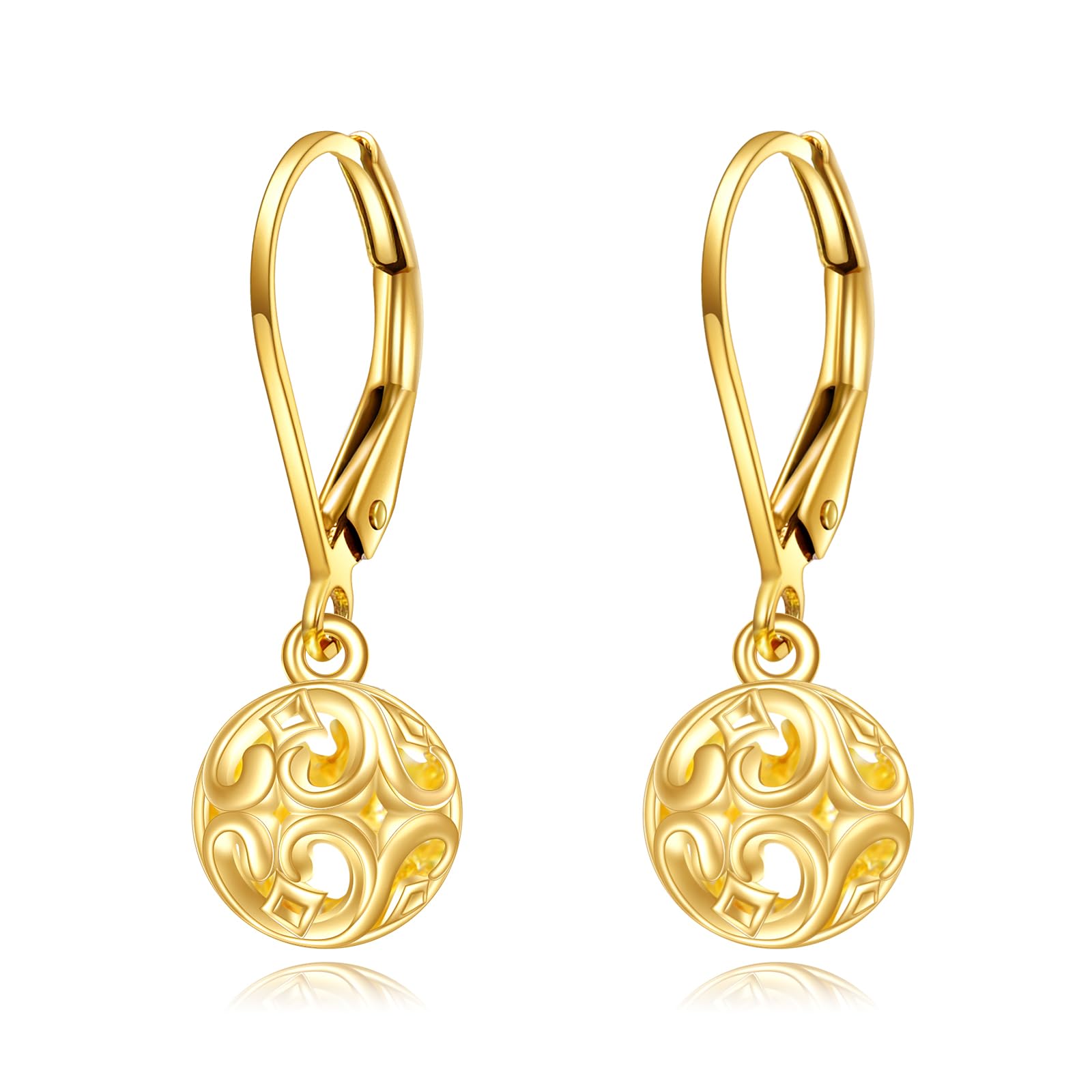 14K Solid Gold Sun Moon Earrings for Women - Elegant Filigree Teardrop Dangle Earrings with Secure Leverback Closure - Perfect Mothers Day Gift, Birthday Present for Girlfriend - Ideal for Weddings, Date Nights and Special Occasions