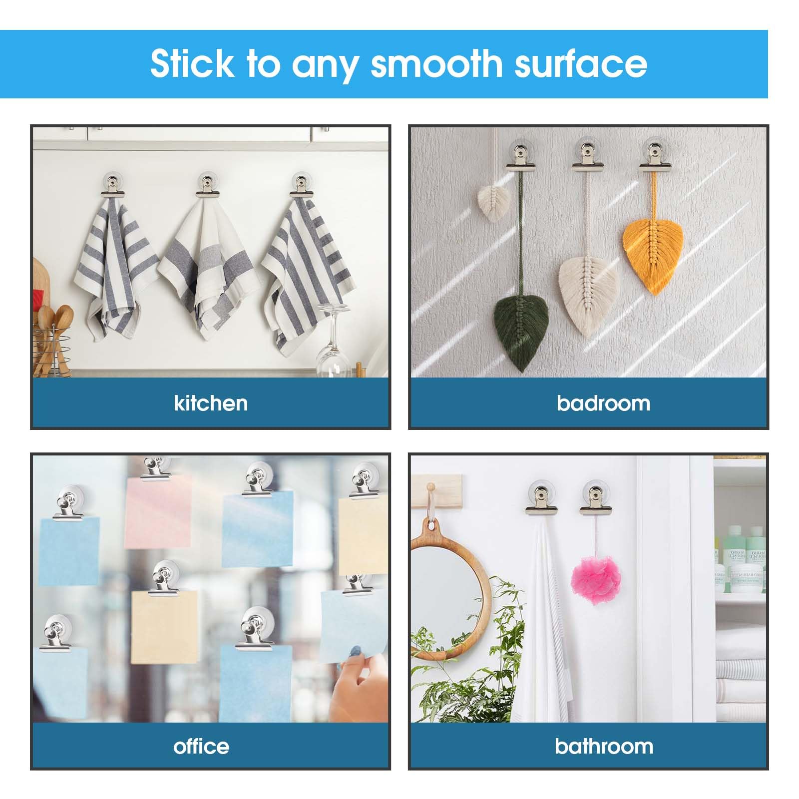 24Pcs Clear Suction Cup Clips for Windows - Strong Suction Clamp Holders for Home & Office - Perfect for Hanging Photos, Decorations, Kitchen Utensils & Organizing Small Items