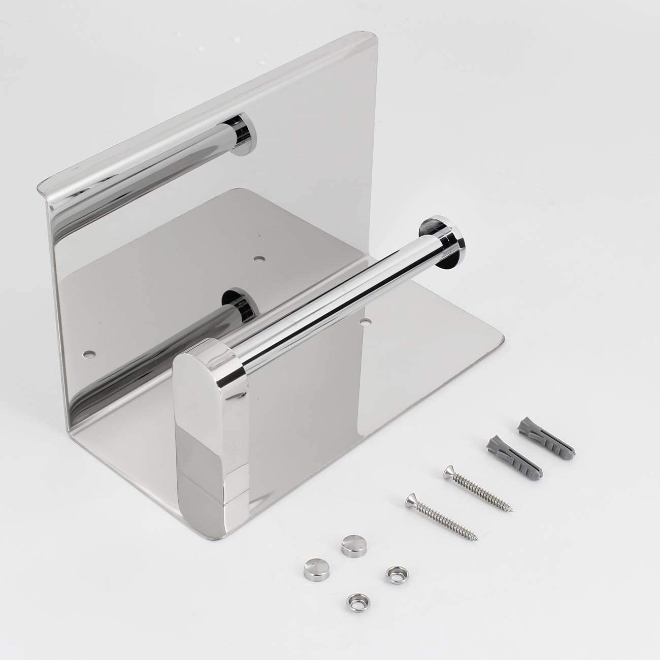 Stainless Steel Wall Mounted Toilet Paper Holder with Shelf - Dual Roll Bathroom Tissue Holder for Phone Storage | Modern Bathroom & Powder Room Organizer